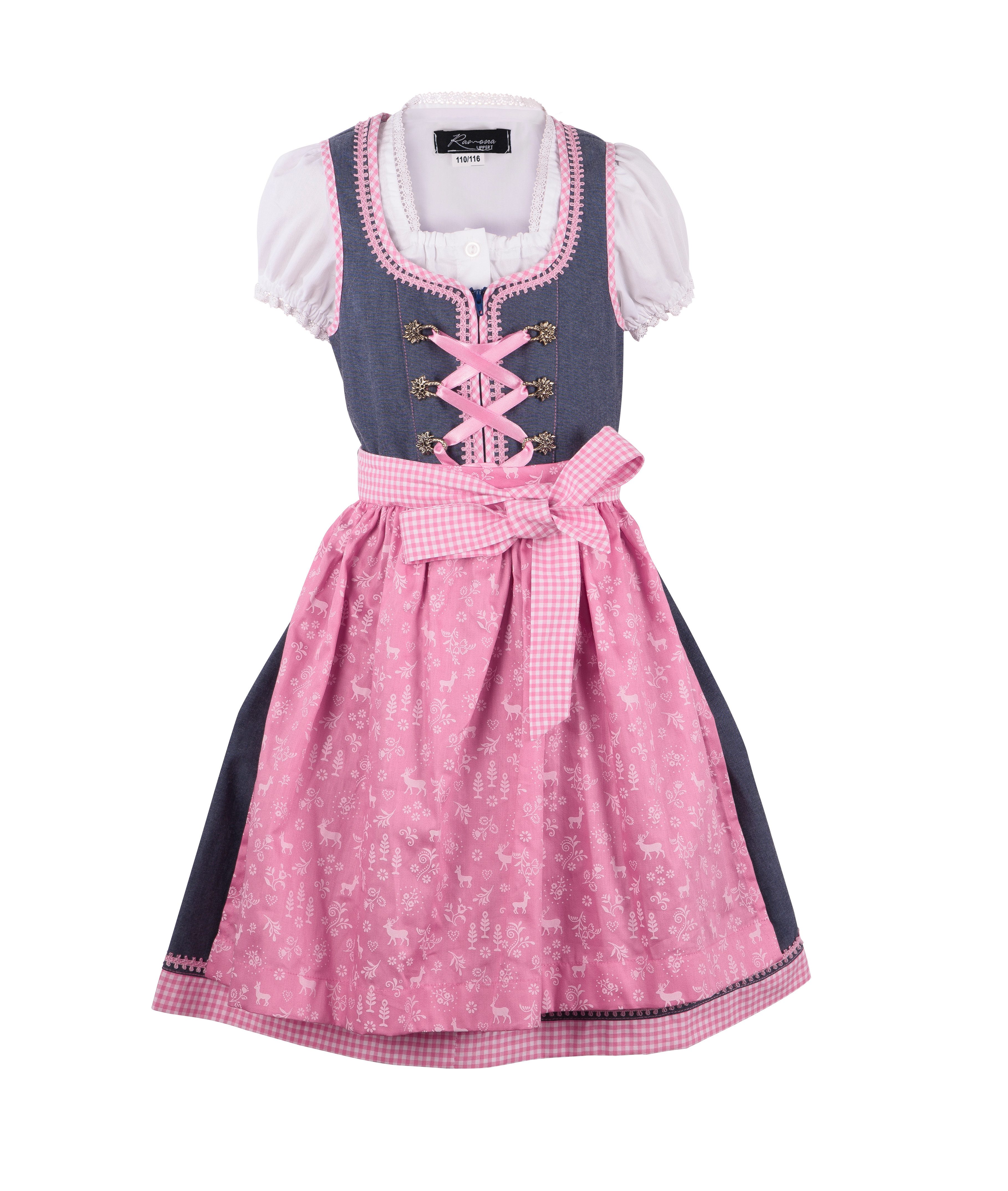 Dirndl Kinderdirndl Livia Jeans Blau rosa Dirndl Mädchen mit Bluse