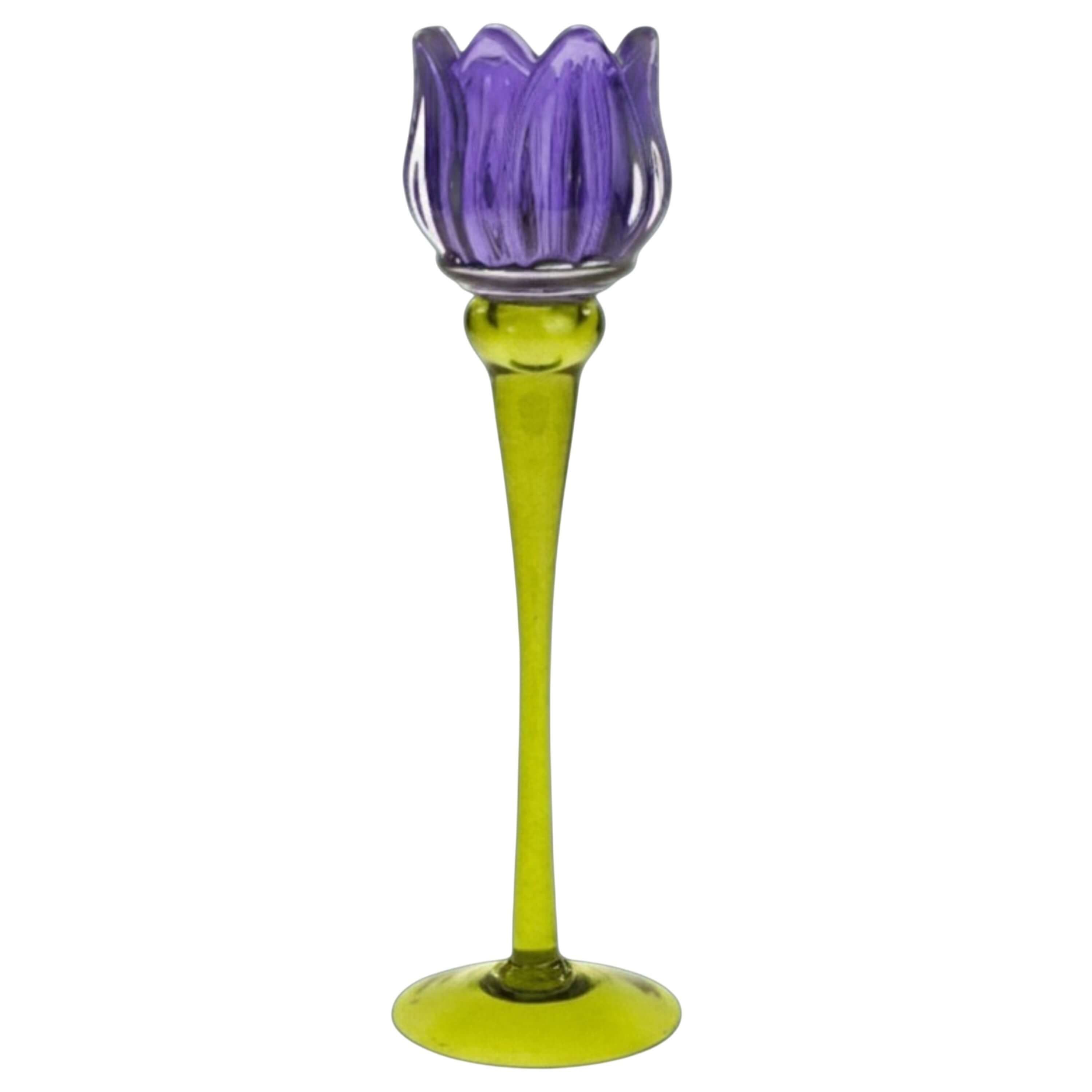 degawo Teelichthalter Kerzenleuchter Tulpe aus Glas Violett 27,5 cm Deko Wohnaccessoire (L) (1 x Kerzenhalter -L)