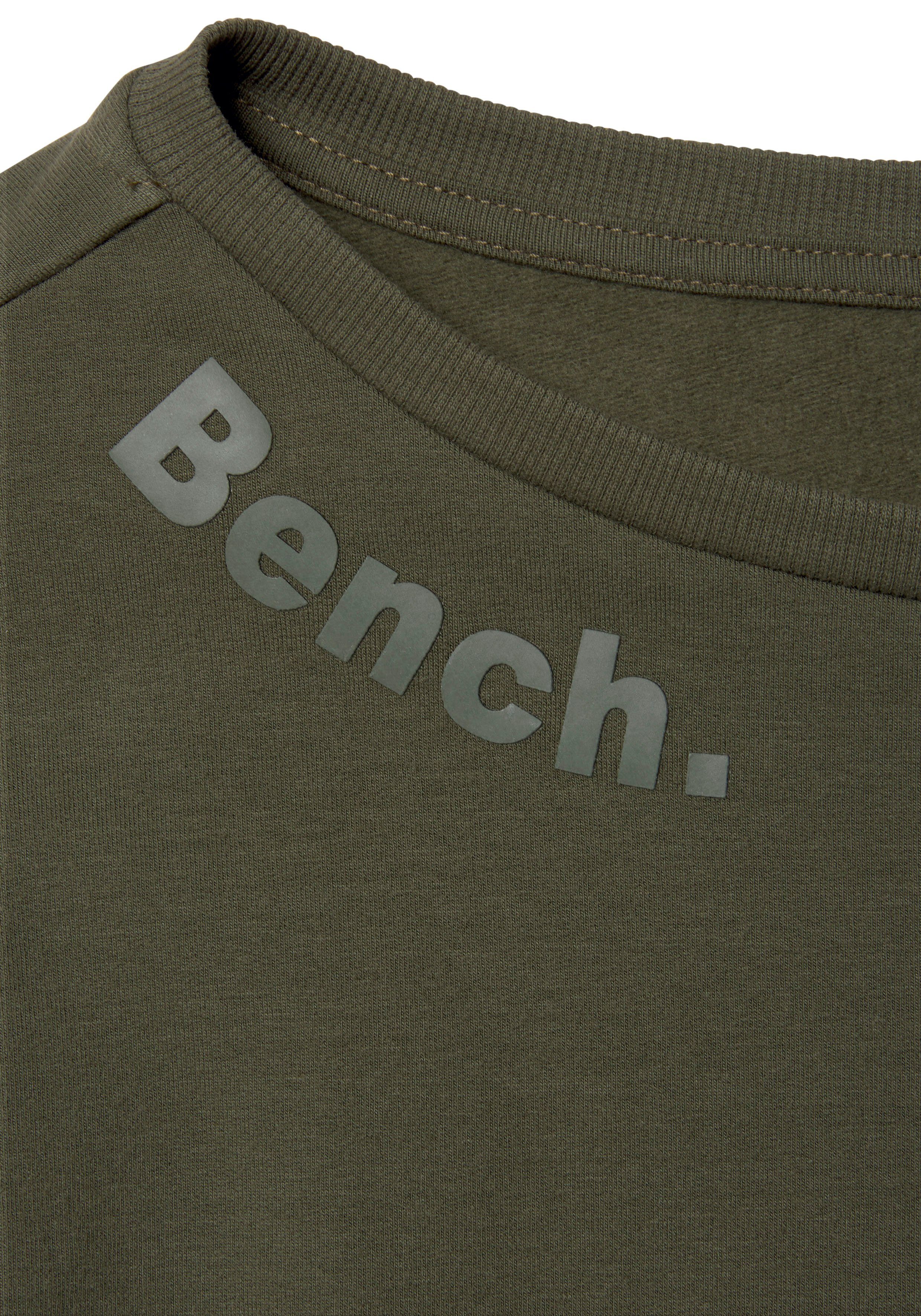 Loungeanzug dunkelgrün Sweatshirt Ärmelbündchen, mit Loungewear gerafften Bench.