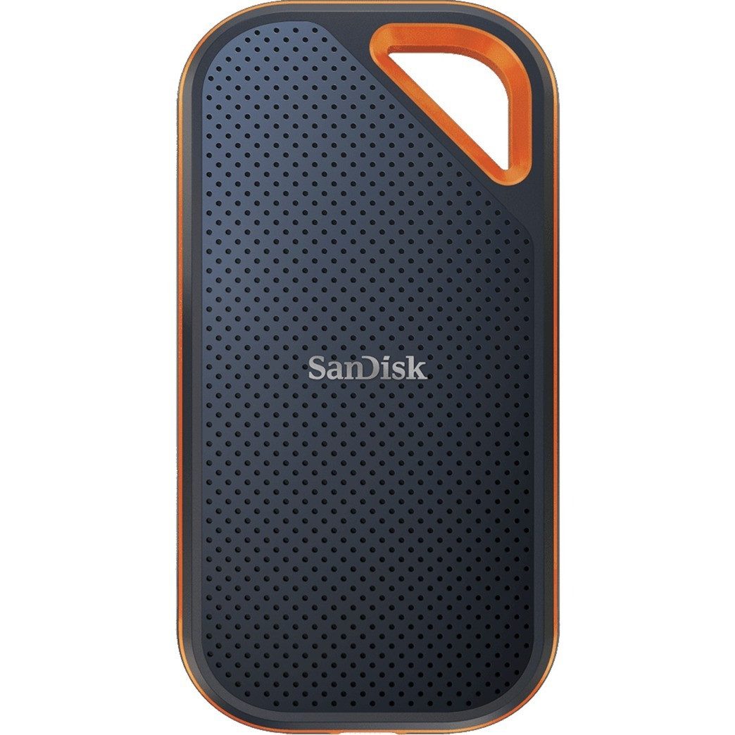Sandisk Extreme PRO V2 2TB Portable SSD USB-C 2000GB externe SSD (2 TB) 2000 MB/S Lesegeschwindigkeit, 2000 MB/S Schreibgeschwindigkeit, USB 3.2 Gen 2x2, NVMe SSD, IP65 Schutz, AES-256 Verschlüsselung
