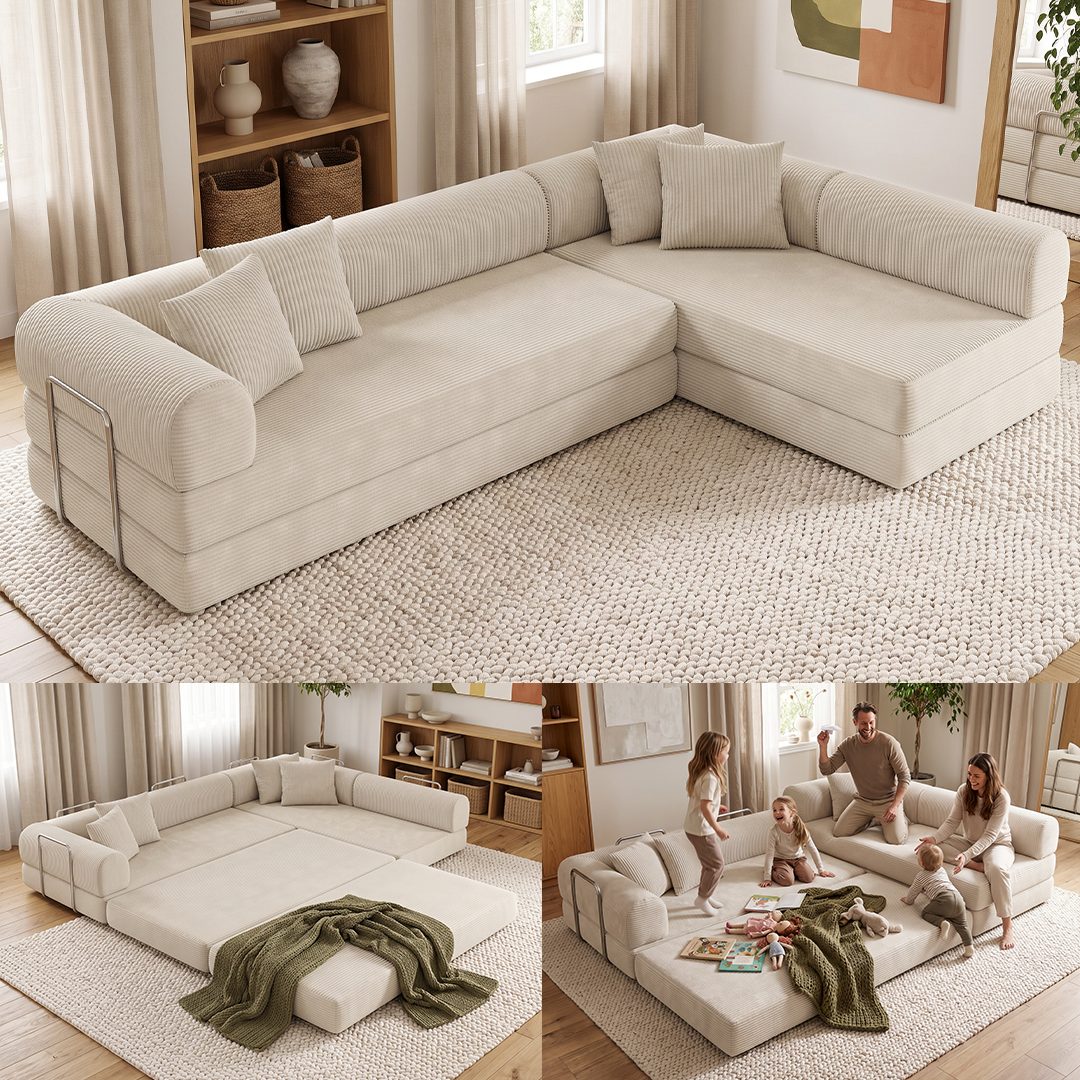 skølm Sofa & Sessel Lofn aus Vollschaum Cord, Beige, 4-Sitzer