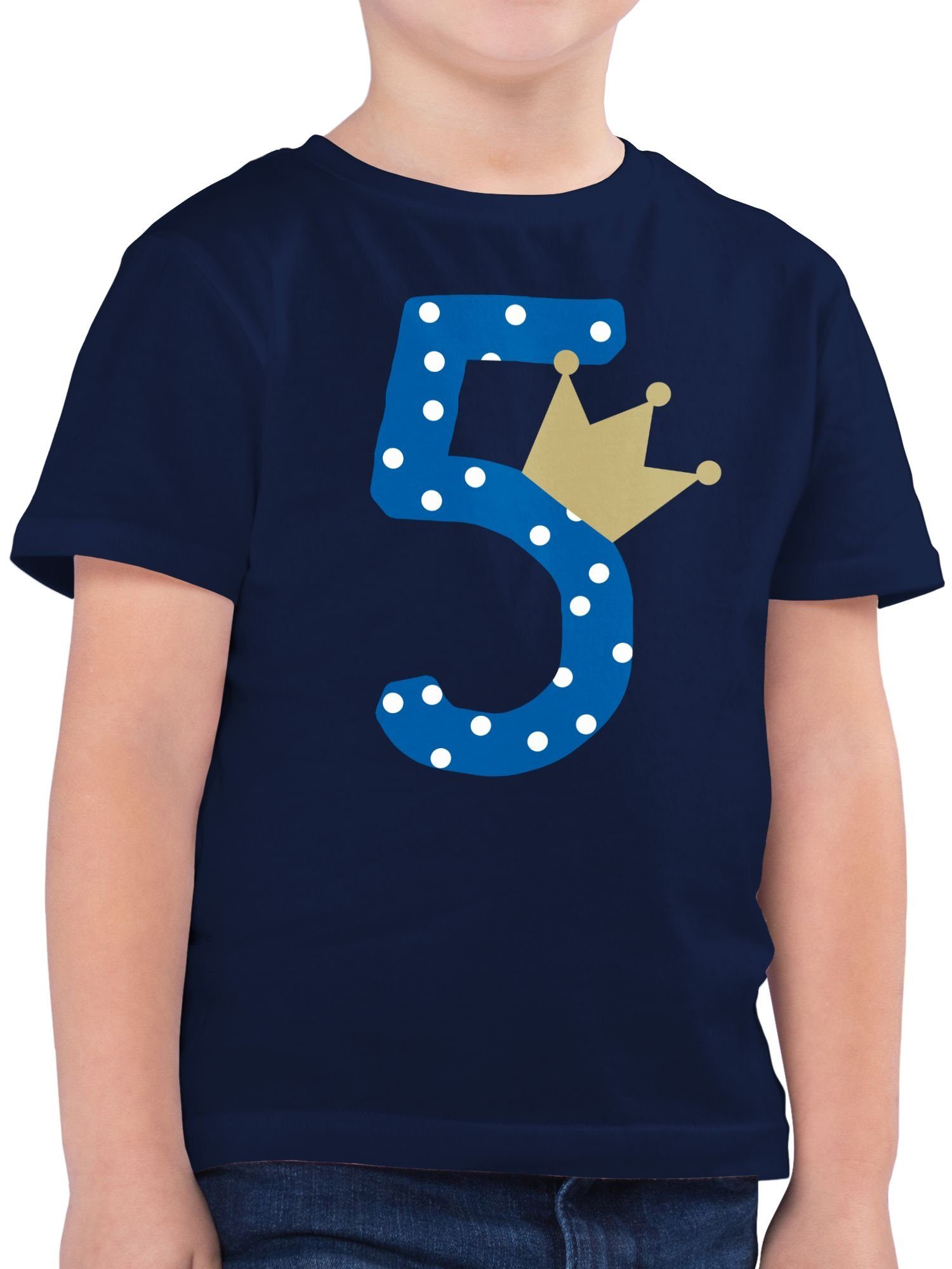 Fünfter Fünf Geburtstag Shirtracer Dunkelblau Krone T-Shirt 1 5. Junge