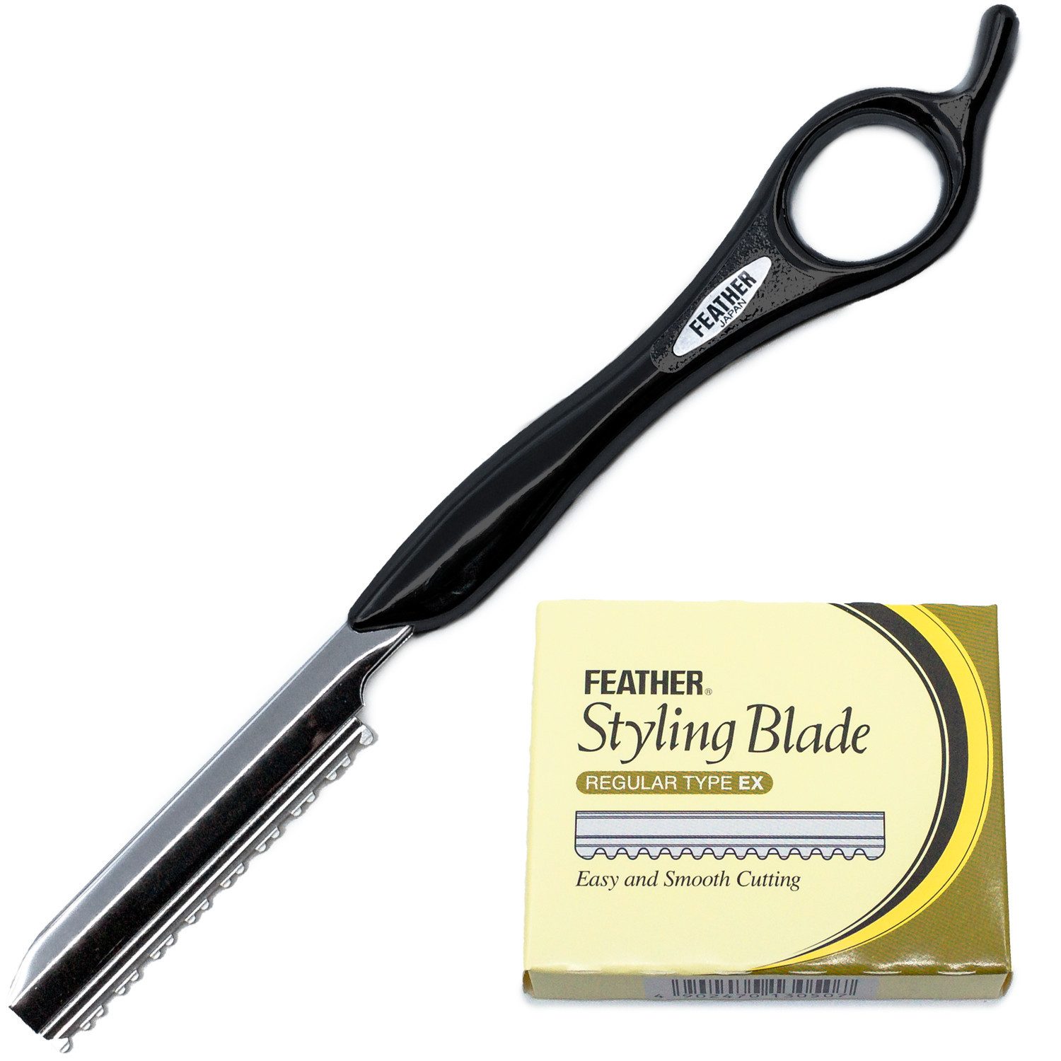 Feather Haarschneider Styling Razor Haarmesser schwarz Klinge Regular Type EX, inkl. 10 Ersatzklingen, wechselbare Klinge