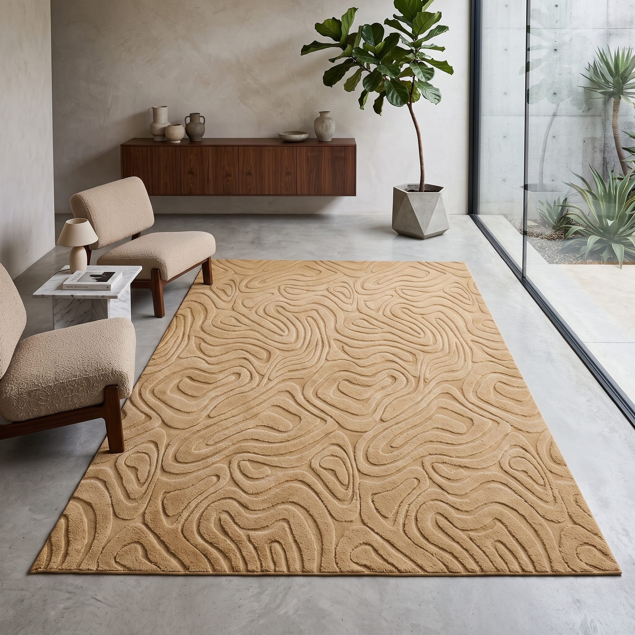 Carpetilla Teppich Waschbarer Teppich– Modern & Weich für Wohnzimmer, Schlafzimmer, Rechteckig, Teppich Wohnzimmer 3D effekt Boho Einfarbig hoch-tief Bordüre Waschbar