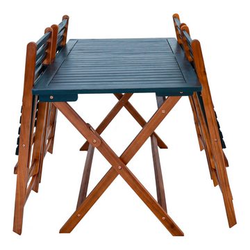 en.casa Garten-Essgruppe, (Set, 5-tlg., 1 Tisch, 4 Stühle), »Altamura« Akazienholz Holzfarben / Grau