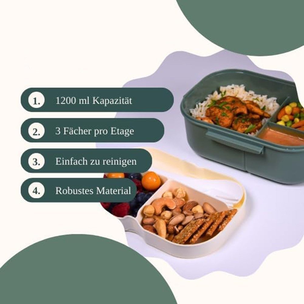 Diwzbyn Lunchbox für Kinder und Erwachsene, Brotdose mit Fächern, 14,5 x 21 x 8 cm – Bild 4 von 5