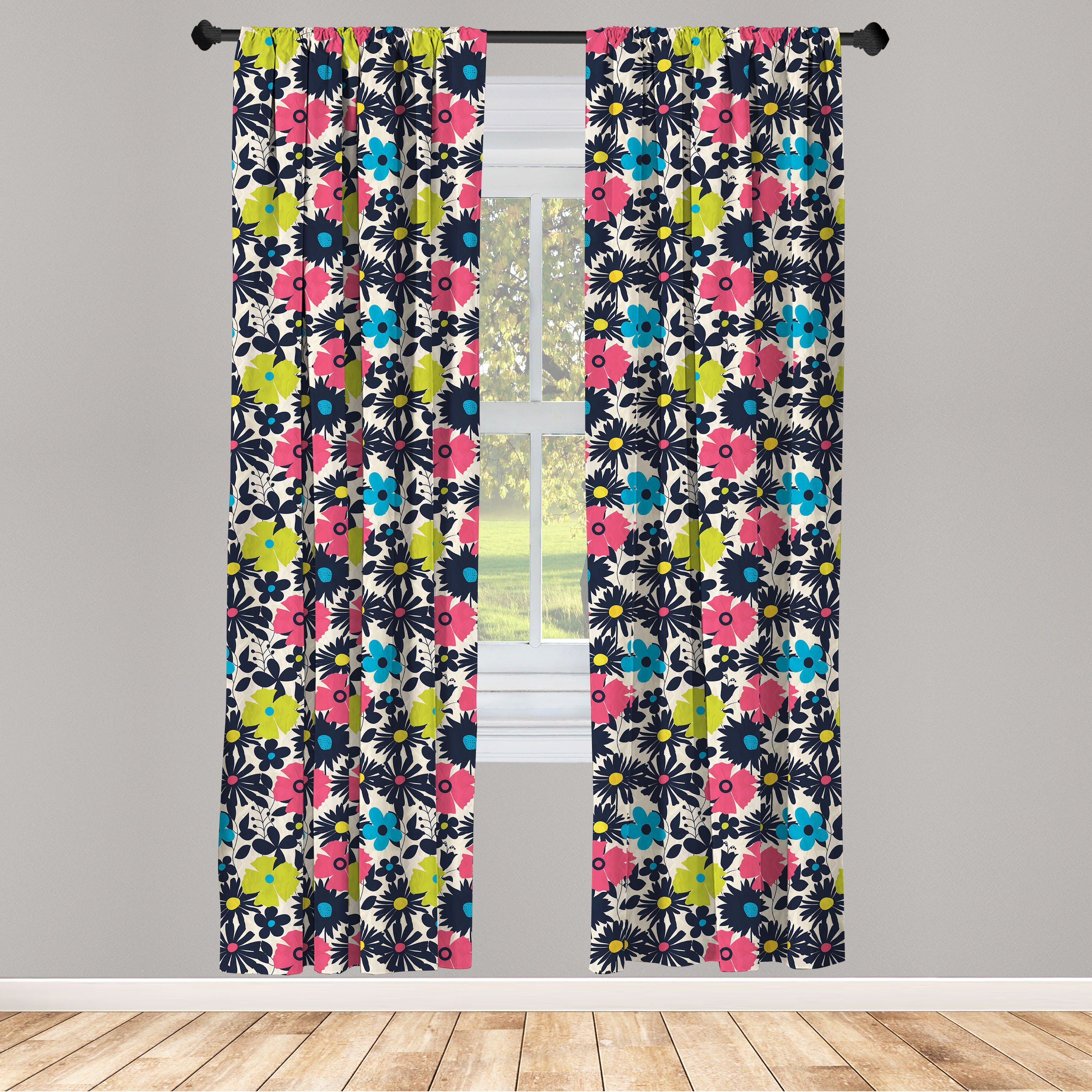 Gardine Vorhang für Wohnzimmer Schlafzimmer Dekor, Abakuhaus, Microfaser, Blumen Abstrakte Grunge-Blumen-Kunst
