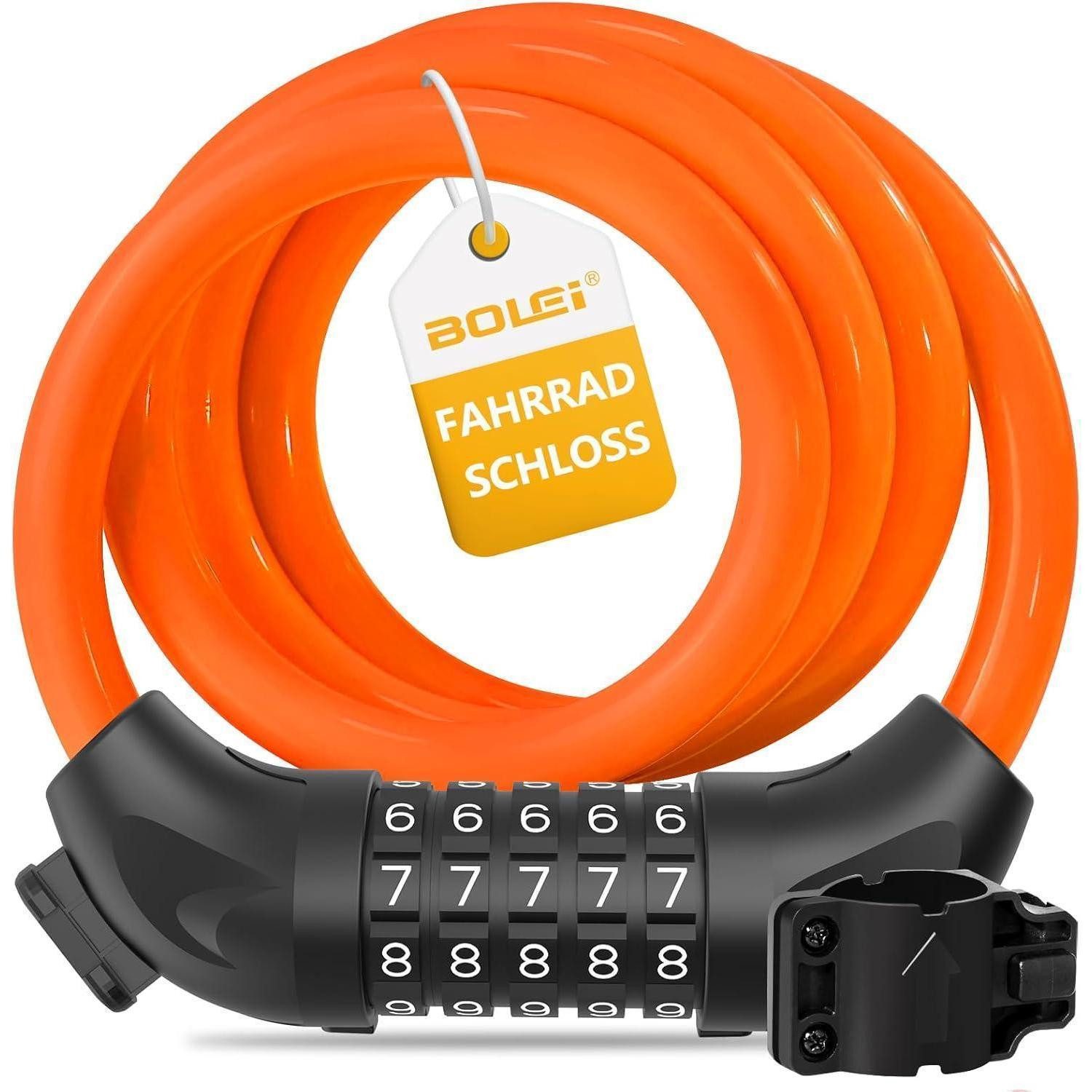 LuxusKollektion Zahlenkabelschloss Fahrradschloss Zahlencode 5stellig Kabel 12mm 120cm EBike Orange