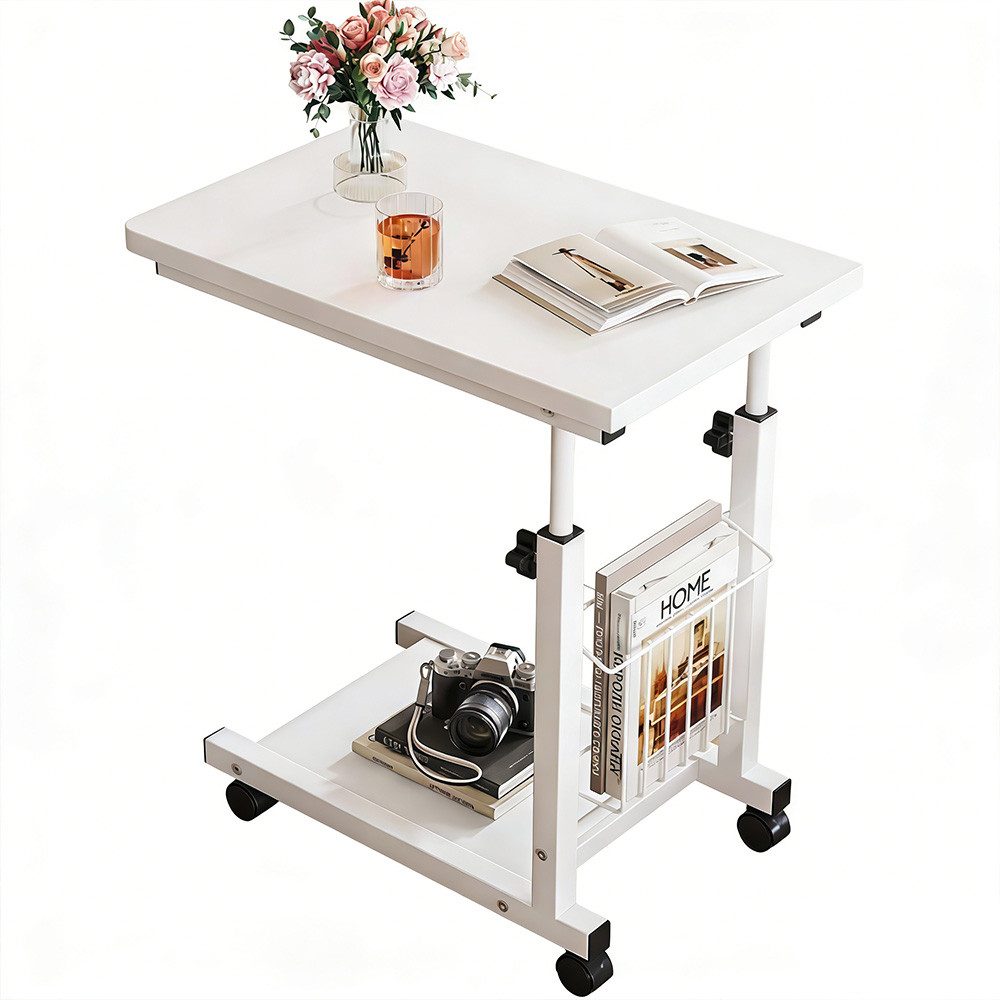 GLIESE Beistelltisch Höhenverstellbarer beistelltisch auf Rollen, 50x30 cm, mit 360° drehbarer Platte Mobiler beistelltisch für Sofa, Bett & Boden