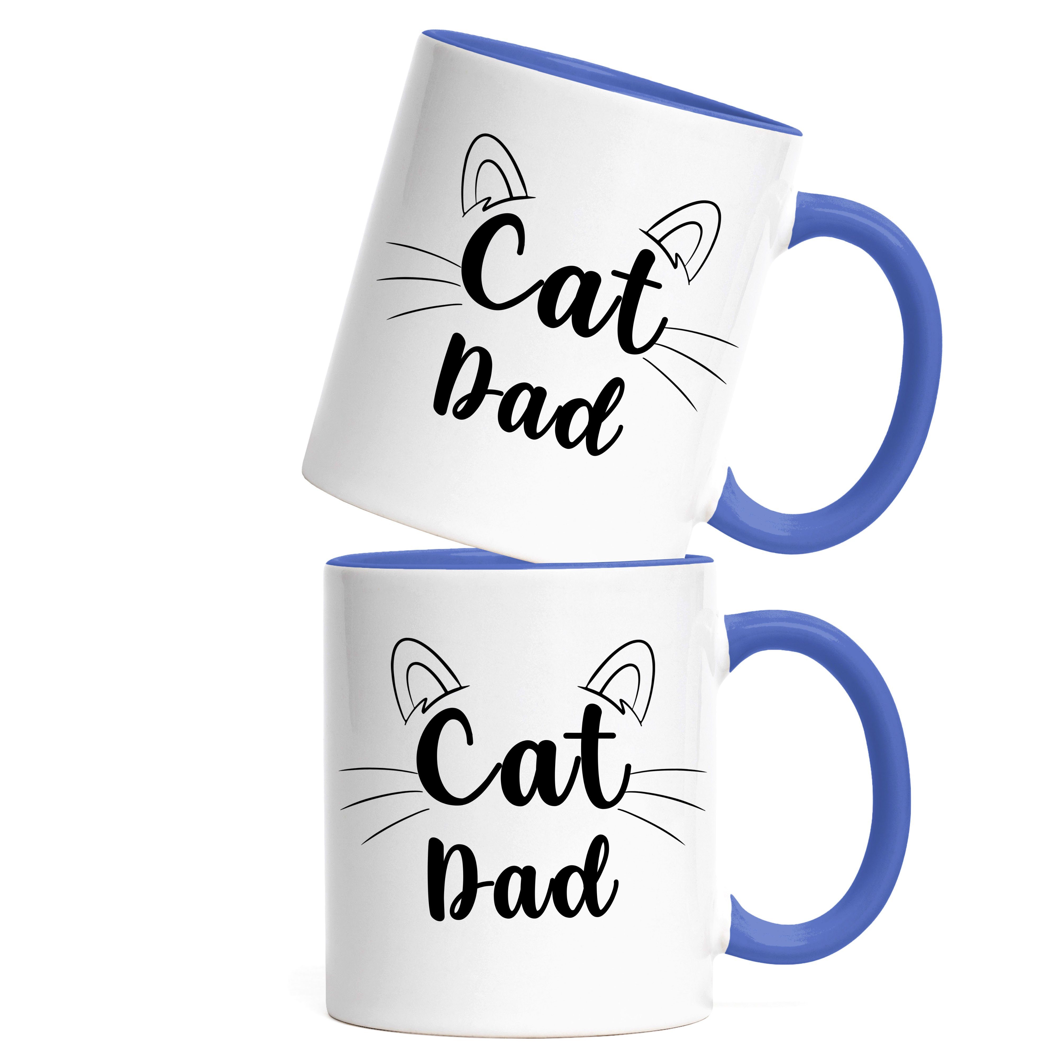Tasse Katzenbesitzer Kaffeetasse, Katzen-Papa Keramik Cat Dad Blau Hey!Print Geschenk Kätzchen Tasse Katzen Katzenliebhaber