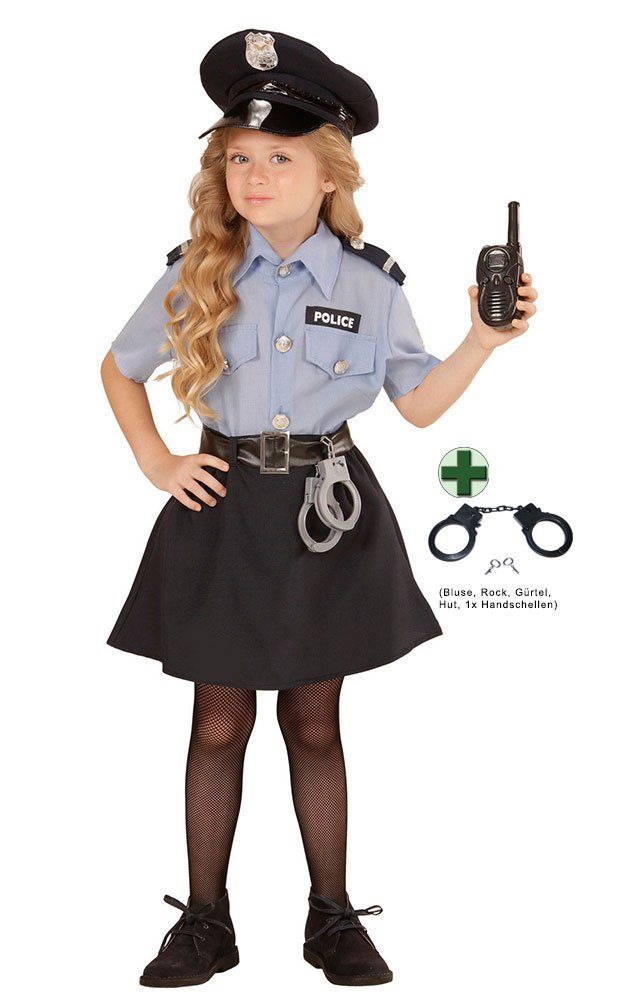 Karneval-Klamotten Polizei-Kostüm Set Polizistin Cop Uniform Mädchen, Kinderkostüm Komplett Polizei mit Mütze, Handschellen Faschingskostüm