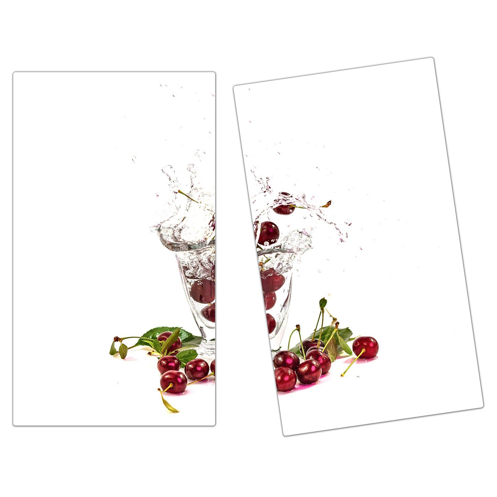 Primedeco Herd-Abdeckplatte Herdabdeckplatte Spritzschutz aus Glas Himbeeren in Wasserglas, Glas, (2 tlg)