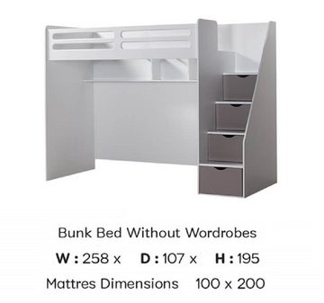 Möbel-Zeit Etagenbett Hochbett Smart mit Treppenregal inkl. Kleiderschrank und Schreibtisch