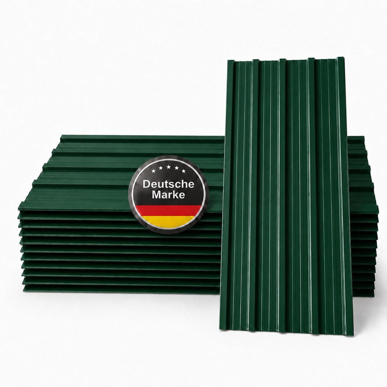 Albatros International Trapezblech 12er Set Trapezblech Dachplatten Grün RAL 6005 1290 x 445 mm, verzinktes Metallblech, 129x44.5x0.23 mm (12er Set 6,89 m², inkl. Montagematerial) Verzinkt mit Schrauben, Unterlegscheiben und Abdeckkappen im Set