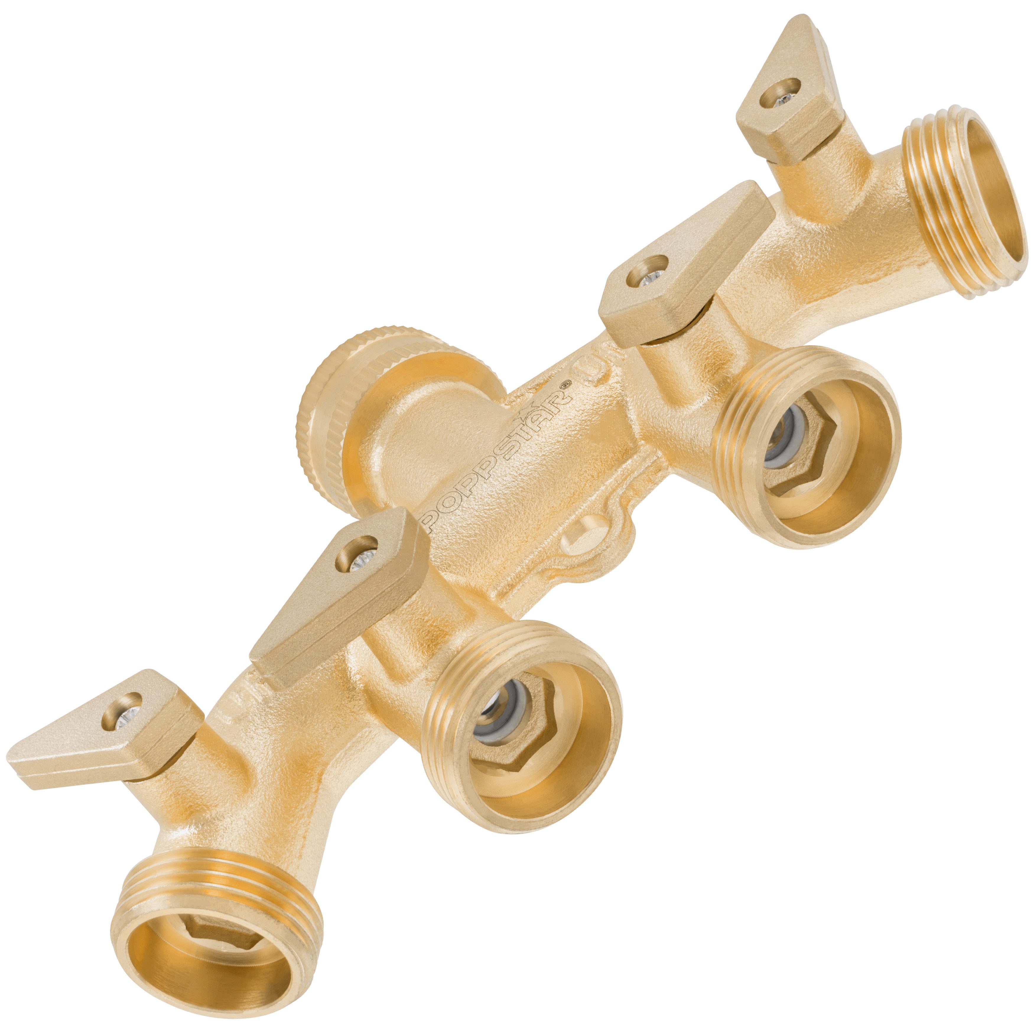 Poppstar 4-Wege-Ventil (einzeln absperrbar) 4-Wege-Wasserhahn mit 3/4 Zoll-Gewinde, max. 8,00 bar, für die Garten-Bewässerung
