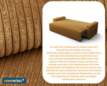 Deine Möbel 24 Schlafsofa ABRO Sofa mit Schlaffunktion Bettkasten Cord-Sofa Schlafsofa Couch, Set 2 Teile, Cord Couch, 3-Sitzer, Top Qualität