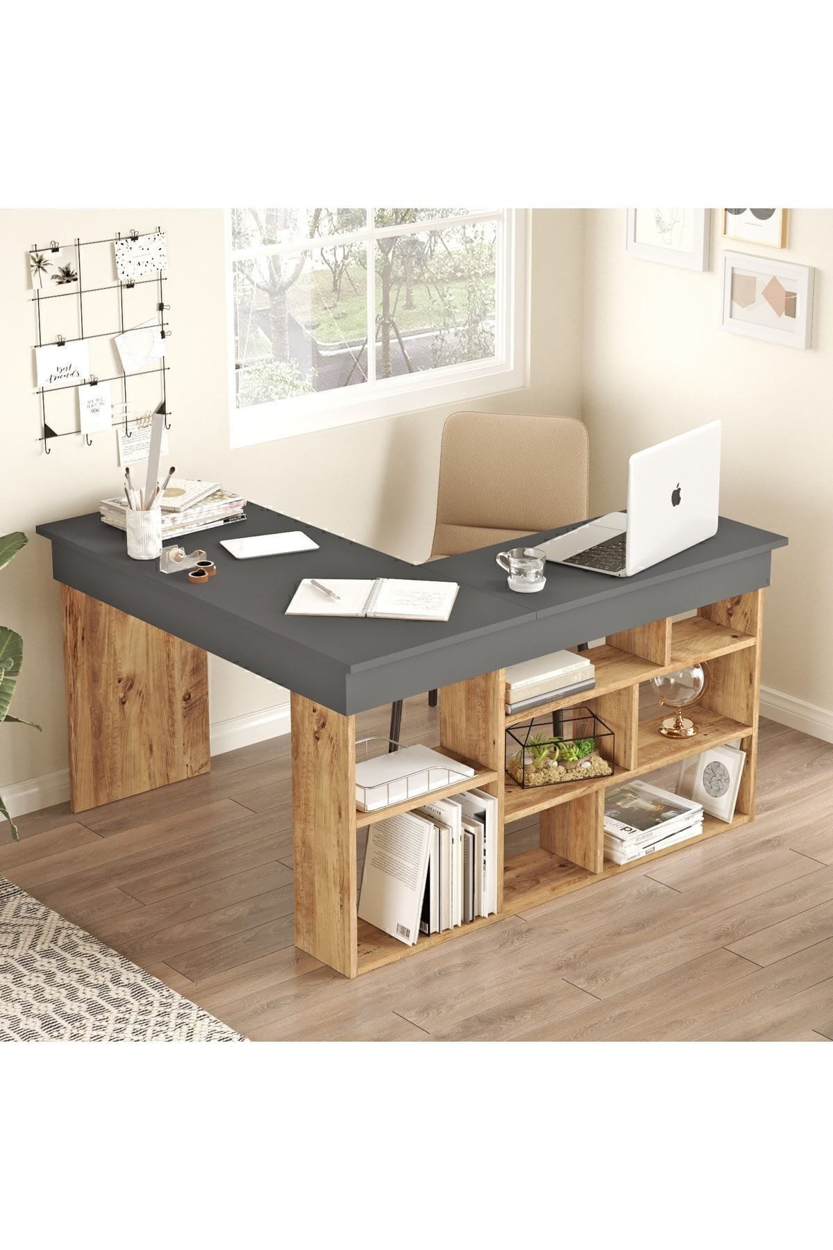 en.casa Schreibtisch, mit Regal, melaminbeschichtet, 115x120x72 cm 91117899