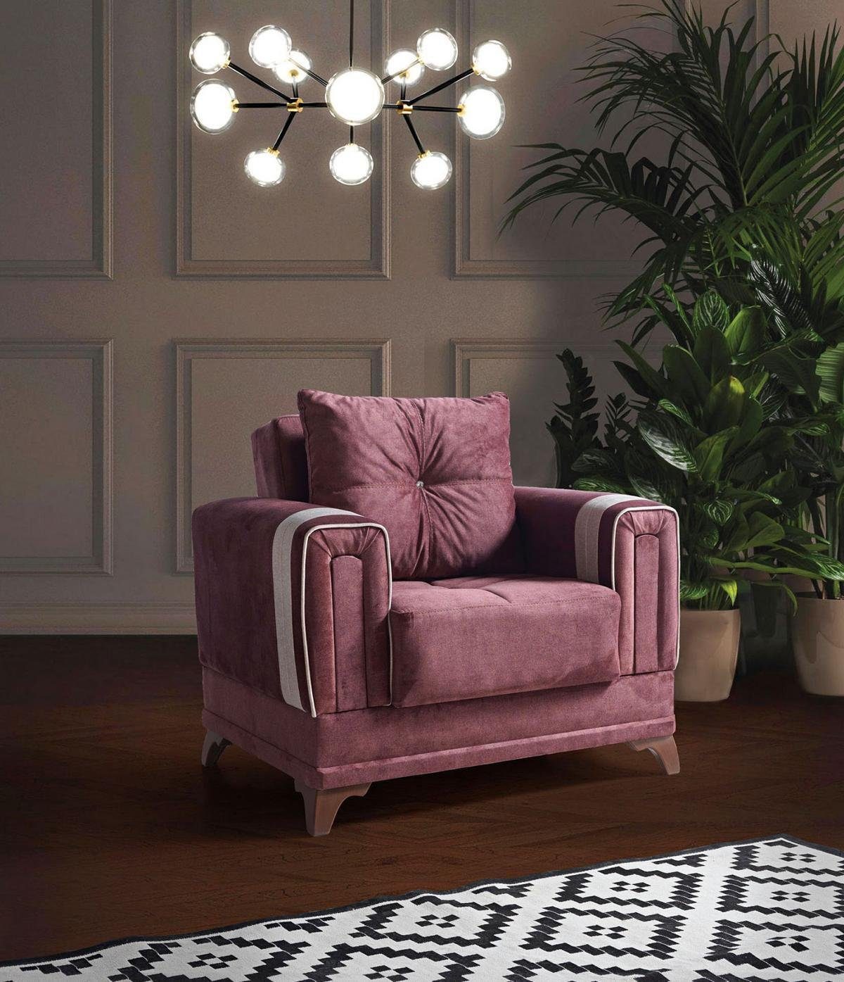 JVmoebel Sessel Design Sitzer Luxus Sessel Relax Textil Rosa Sessel Lounge Club (Sessel), Made In Europe