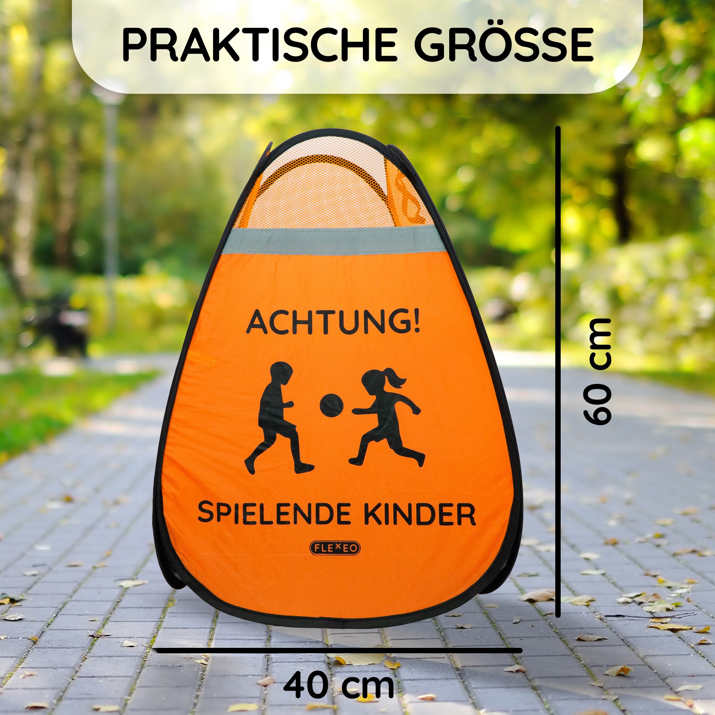 FLEXEO Warndreieck "Achtung! Spielende Kinder", 1-tlg., Warnwürfel Warnschild, orange – Bild 2 von 5