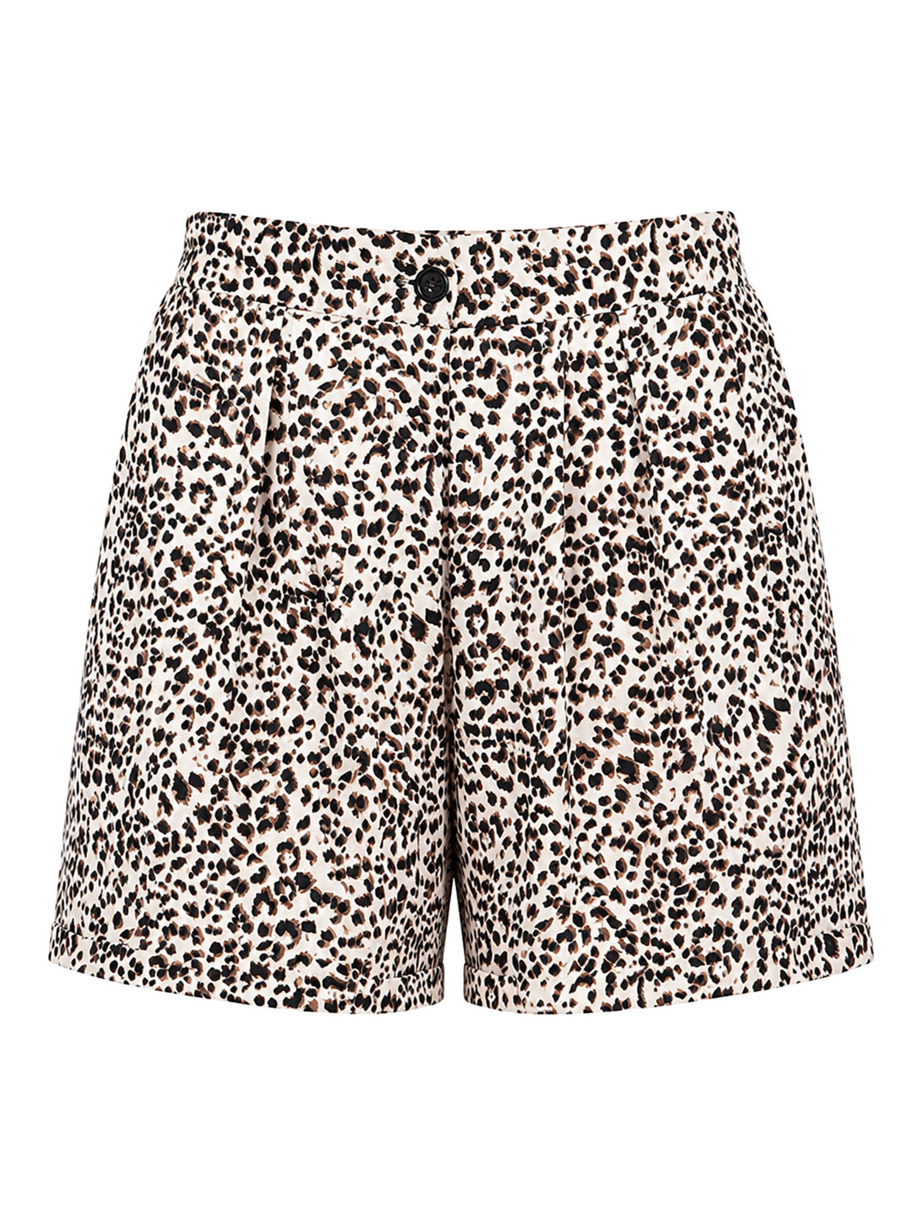 SASSYCLASSY Shorts City Bermudashorts mit Leo-Print für Damen Lockere Viskose Shorts mit seitlichen Eingriffstaschen Beige