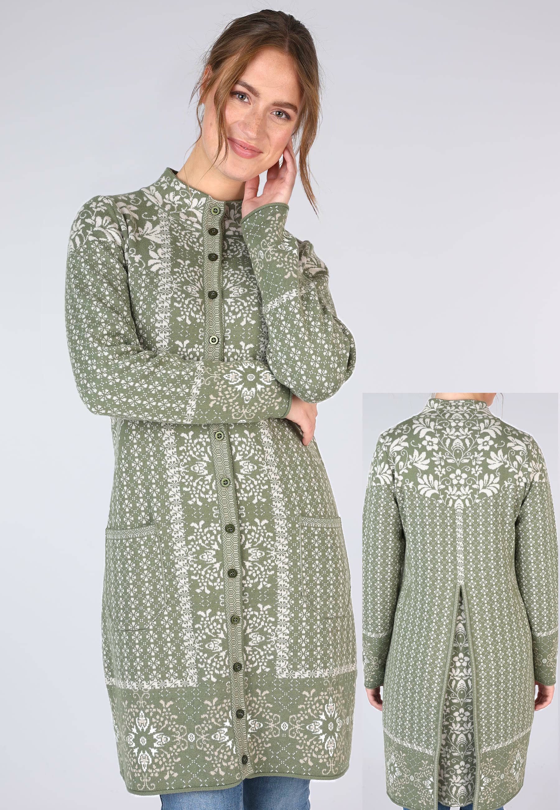 Sorgenfri Sylt Strickmantel Maite ethno Kellerfalte am Rücken