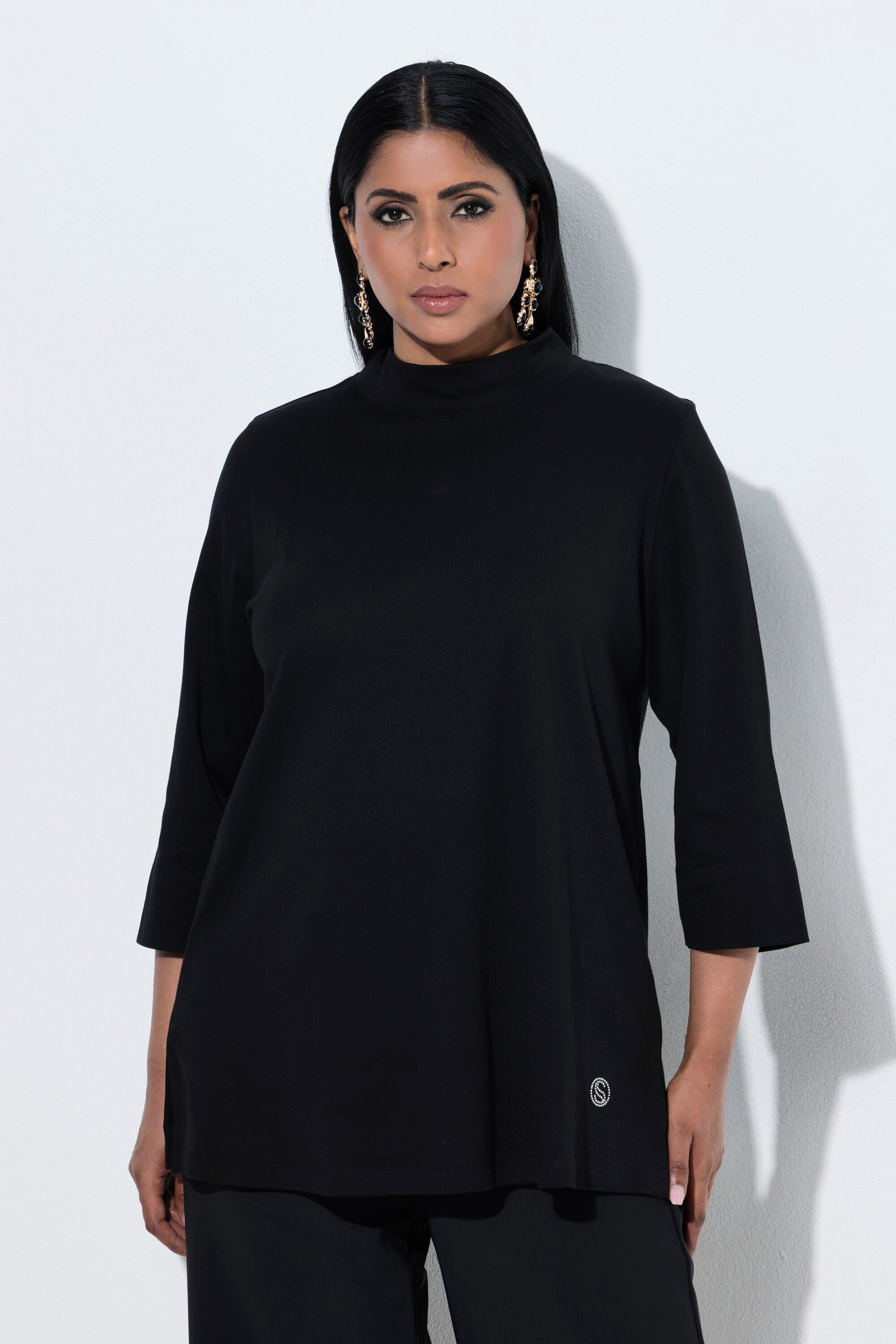 Ulla Popken T-Shirt Shirt A-Linie Stehkragen 3/4-Arm Pima Cotton