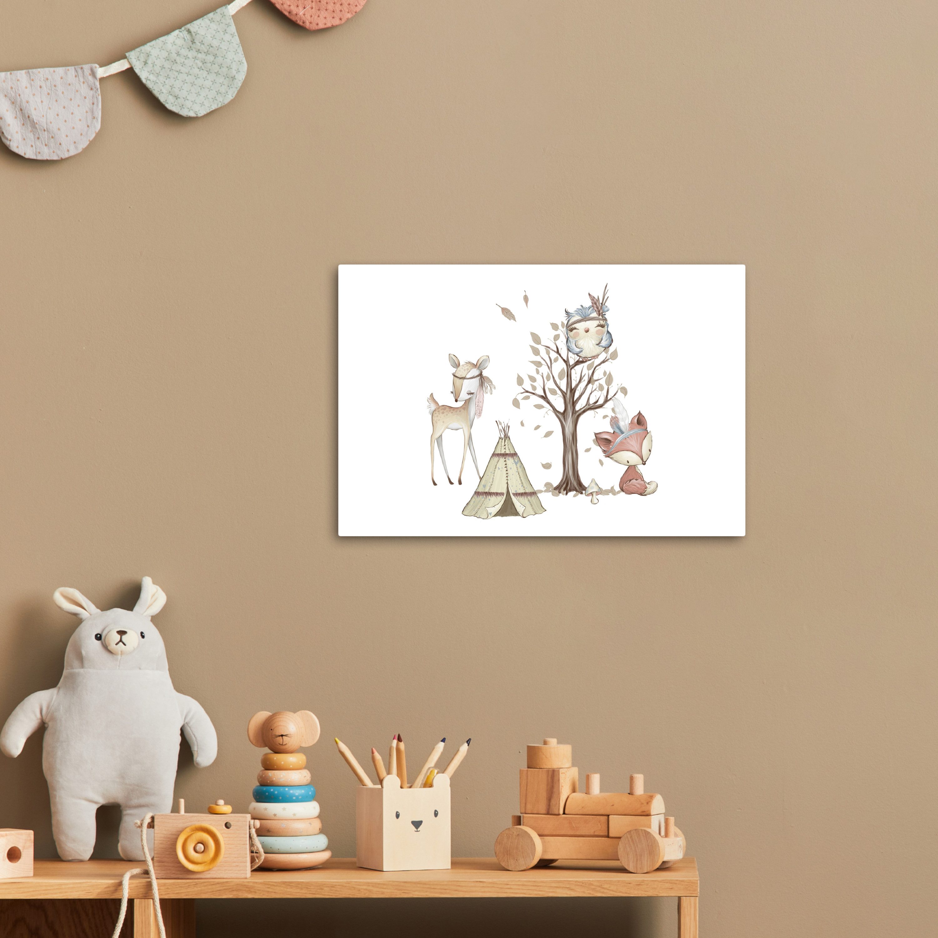 OneMillionCanvasses® Leinwandbild Wilde Tiere - Wald - Illustration, Fotodruck (1 St), Kinder zimmer Deko, Mädchen und Jungen Bilder 30x20 cm