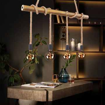 etc-shop Hängeleuchte, Leuchtmittel nicht inklusive, Vintage Pendel Decken Lampe Bambus Ess Zimmer Holz Balken Hänge