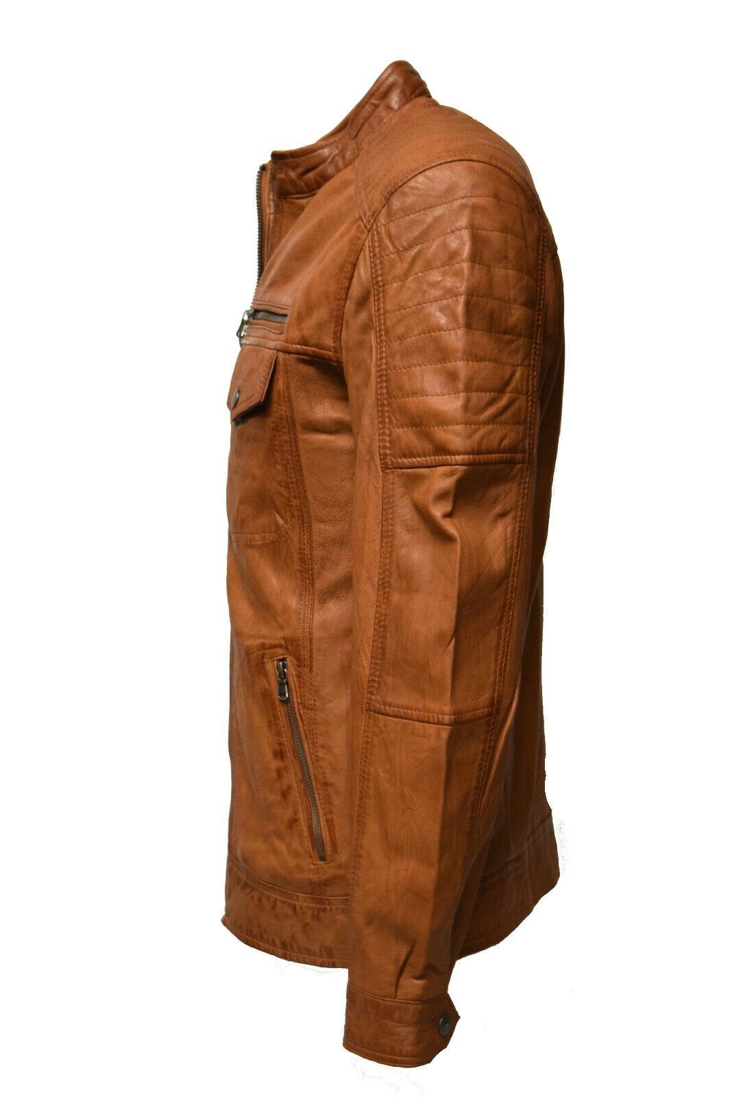 Cognac Braun Zimmert Lederjacke Taschen, Ray washed Leather Umschlagkragen, Lammnappa Leder, viele