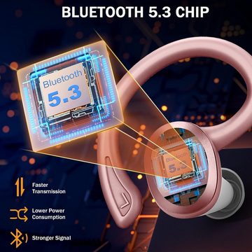 Rulefiss Kabellos Bluetooth 5.3 HiFi Stereo[2023]13 mm Treiber USB-C LEDLadebox In-Ear-Kopfhörer (Ergonomisches Design mit 45°-Ohrhaken für sicheren und bequemen Sitz., mit HD Mic, 48Std Ohrhörer mit Bügel, IP7 Wasserdicht/800mAh)