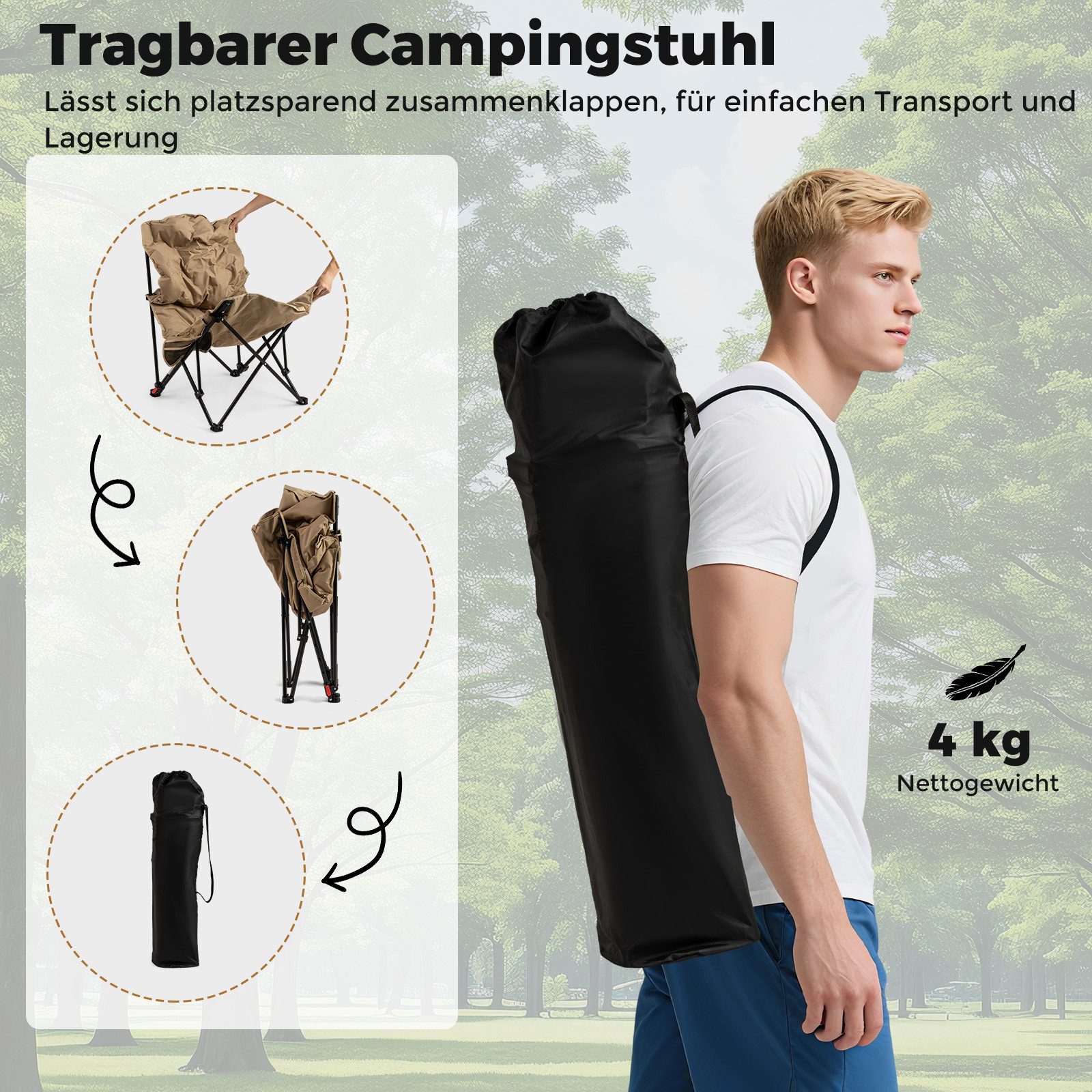 KOMFOTTEU Campingstuhl, mit 4-Positionen-Polsterung und 225 kg Tragkraft
