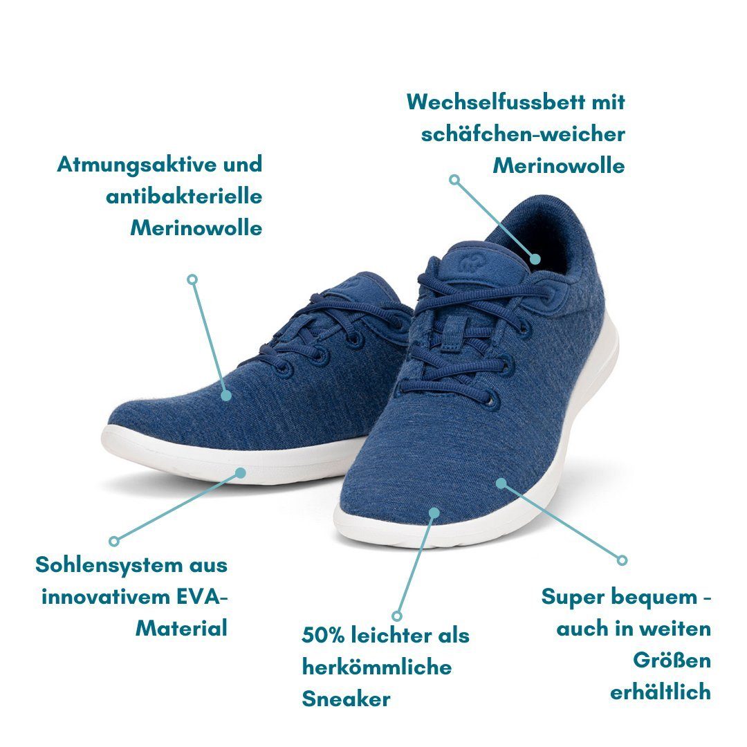 merinos - aus Sportschuhe Damen Bequeme blaue Sneaker Lace- jeansblau Schuhe Up, merinoshoes.de weicher Merinowolle atmungsaktive