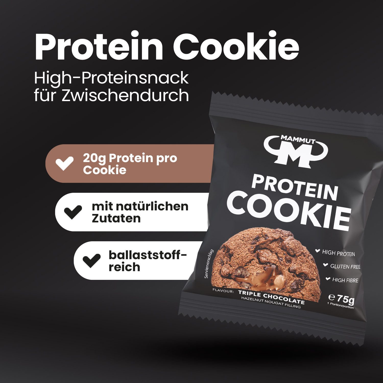 Mammut Nutrition Protein Cookie - 75 g Cookie Keks, 750 g