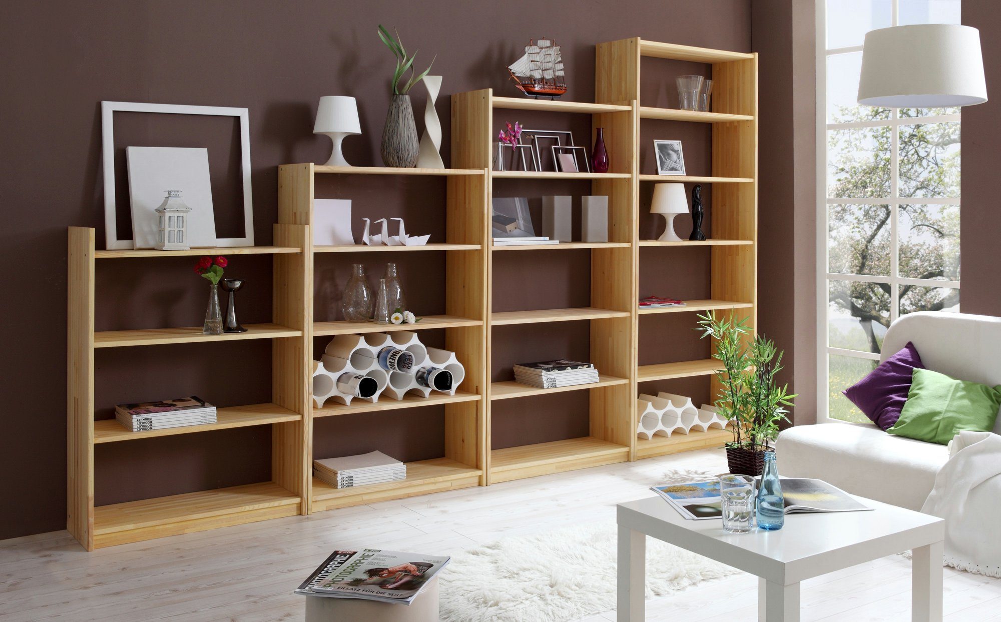 Ticaa Standregal Standregal Bücherregal Kiefer Natur H214 cm, Massives Qualitätsholz (18mm Stärke), hochwertige Verarbeitung