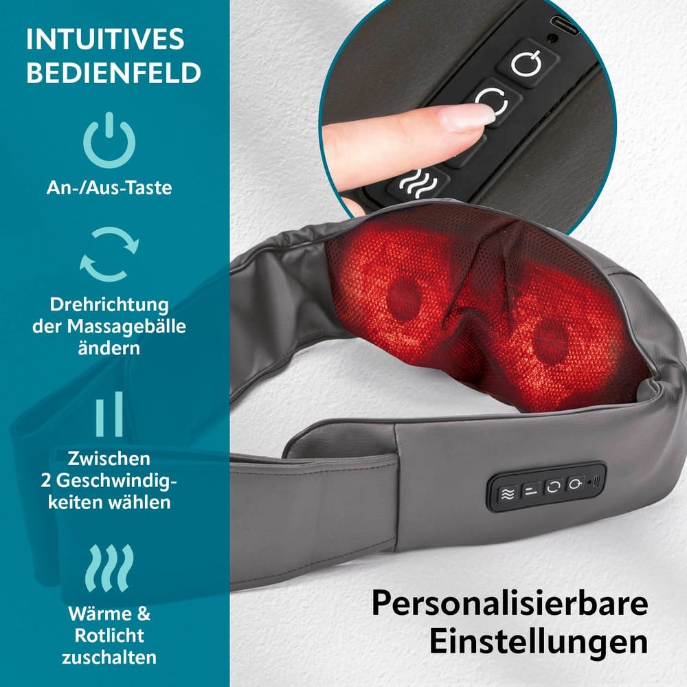 VITALmaxx Shiatsu-Massagegerät Nackenmassagegerät USB-C 7,4V, Massagegerät mit Wärmefunktion für Schultern Nacken Rücken Beine – Bild 5 von 5