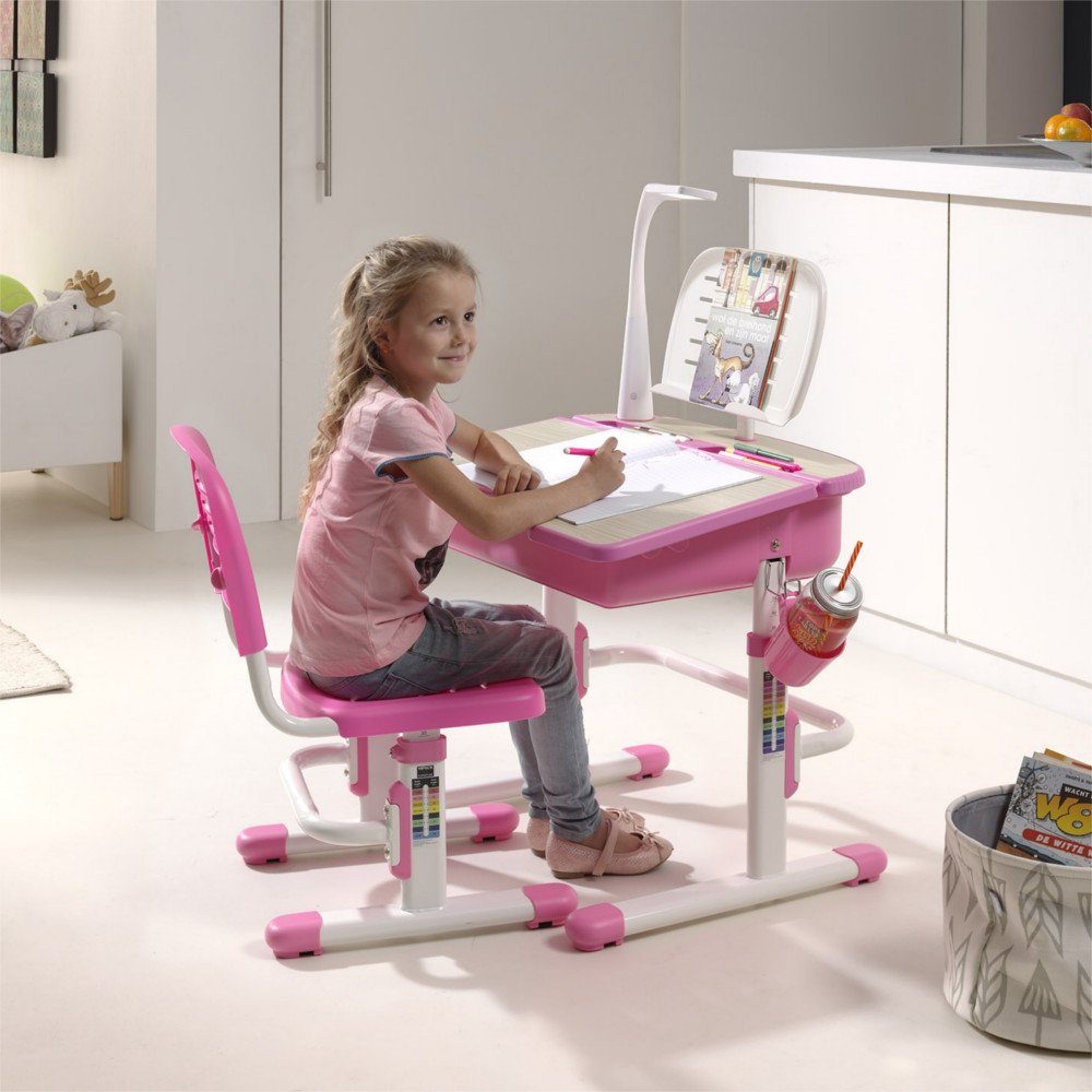 Lampe + inkl Rosa/Pink Stuhl LED + 24 Evren Kinderschreibtisch Kindermöbel