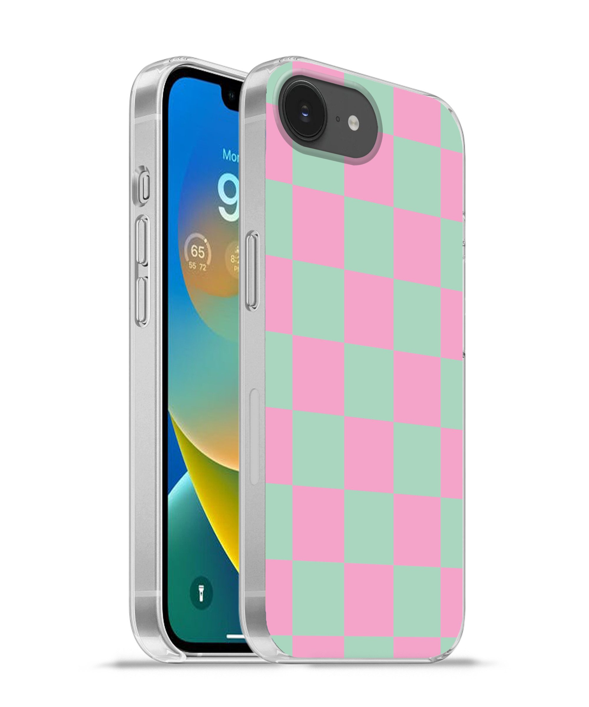 MuchoWow Handyhülle für Apple iPhone 16e Schachbrettmuster - Grün - Rosa - Würfel, Smartphone-Bumper, Print, Handy Schutzhülle Dünn