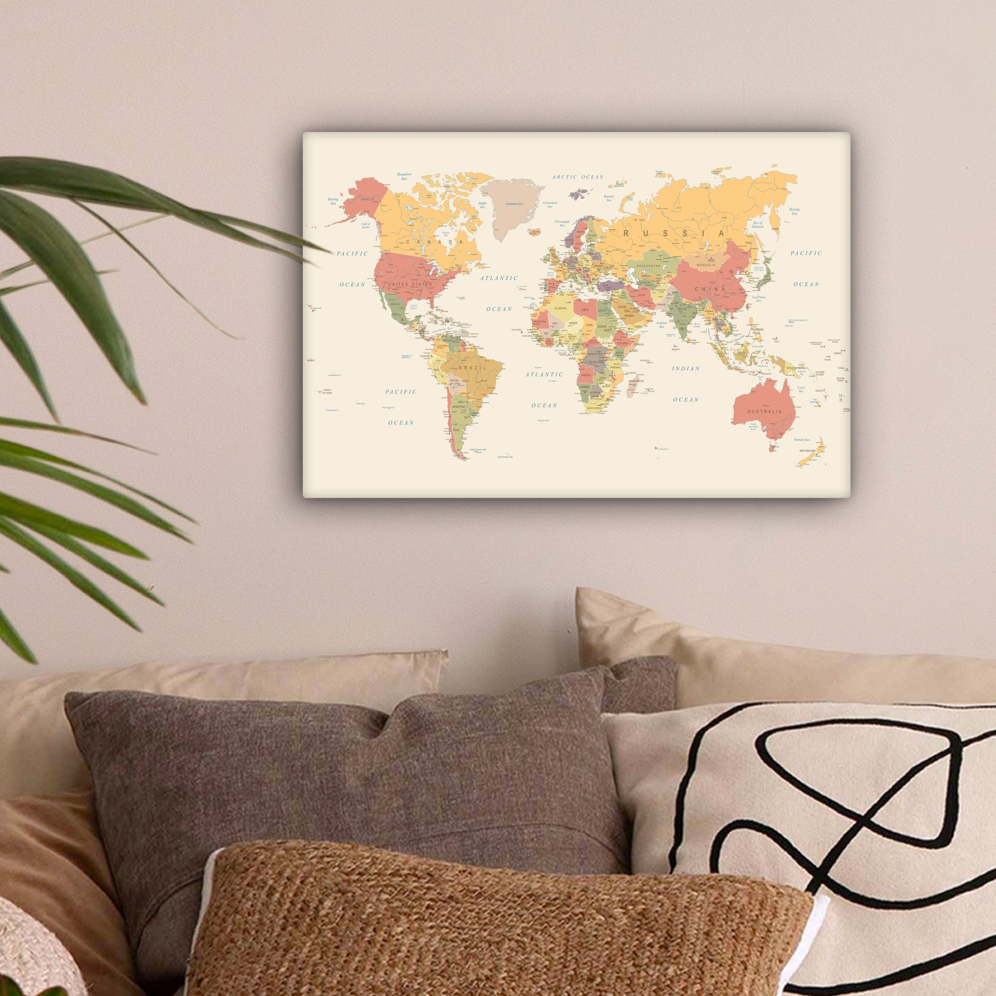 OneMillionCanvasses® Leinwandbild Weltkarte - Realistisch - Beige, Fotodruc günstig online kaufen