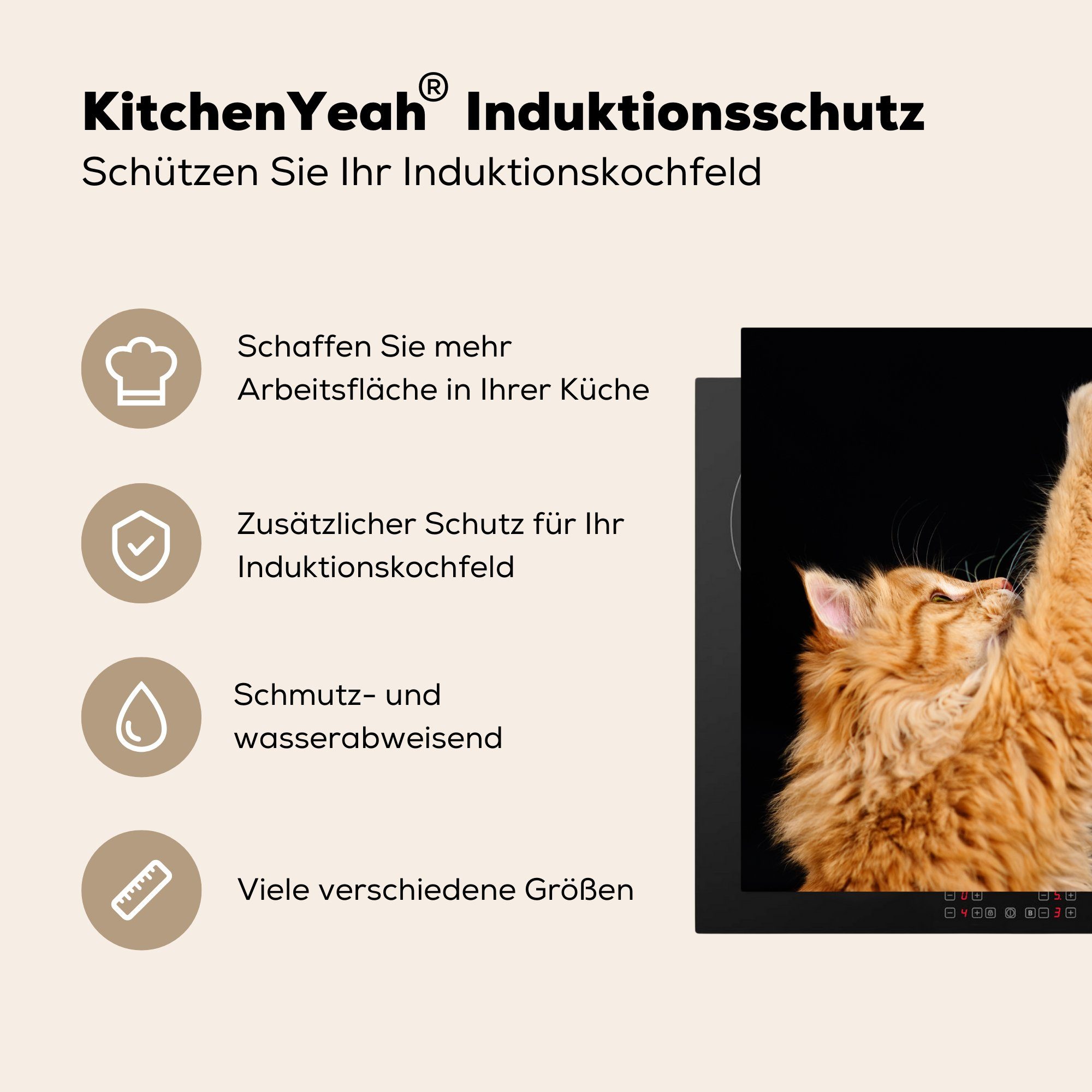 MuchoWow Herdblende-/Abdeckplatte Katze mit tlg), Induktionsmatte (1 Pfote, die erhobener Ceranfeldabdeckung küche, Vinyl, cm, 59x52 für
