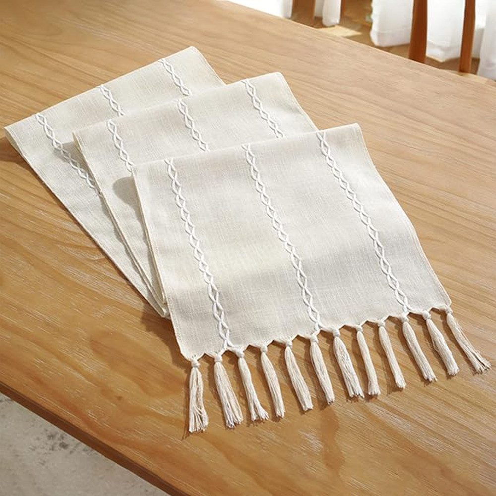 NUODWELL Tischläufer Boho Creme Landhausstil Quasten günstig online kaufen