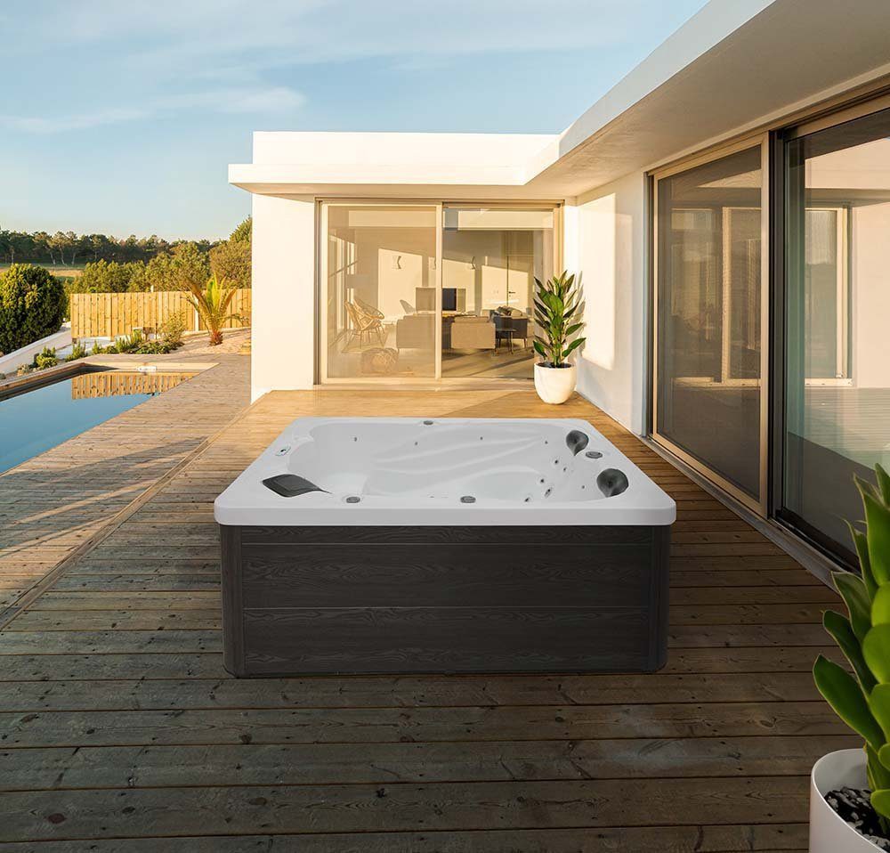 HOME DELUXE Whirlpool Outdoor Whirlpool SUNSET 20 x 156 x 82 cm, (Komplettset, 1-tlg., inkl. 32 Massagedüsen, 13 Lichtquellen & Ozon-Reinigungssystem), für bis zu 3 Personen, Außen Whirlpool