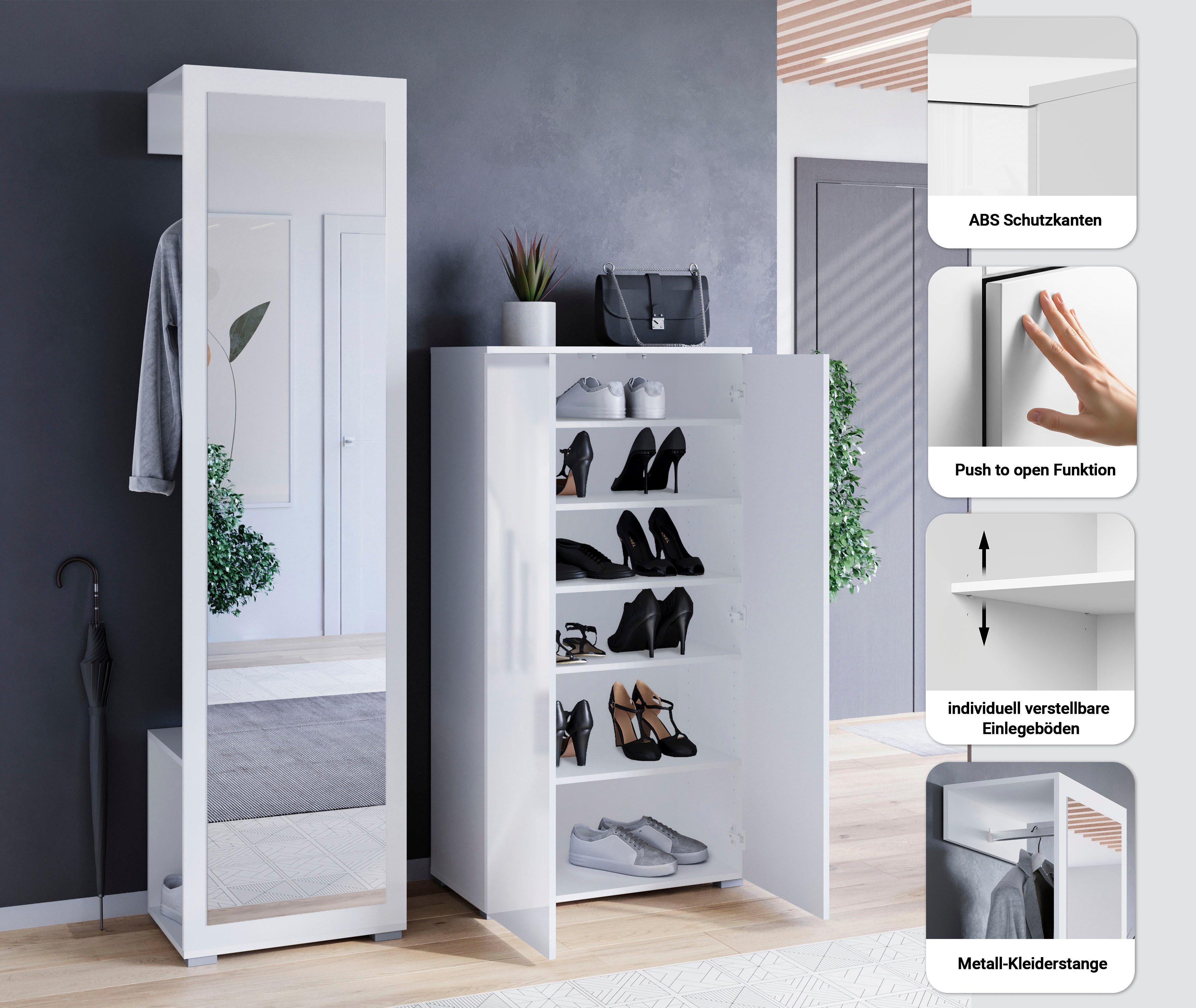 OTTO home Garderoben-Set PARIS/ TOKYO, (Komplett-Set, 2-St), Garderoben-Set Breite 130cm, moderne grifflose Flurmöbel Kleiderstange