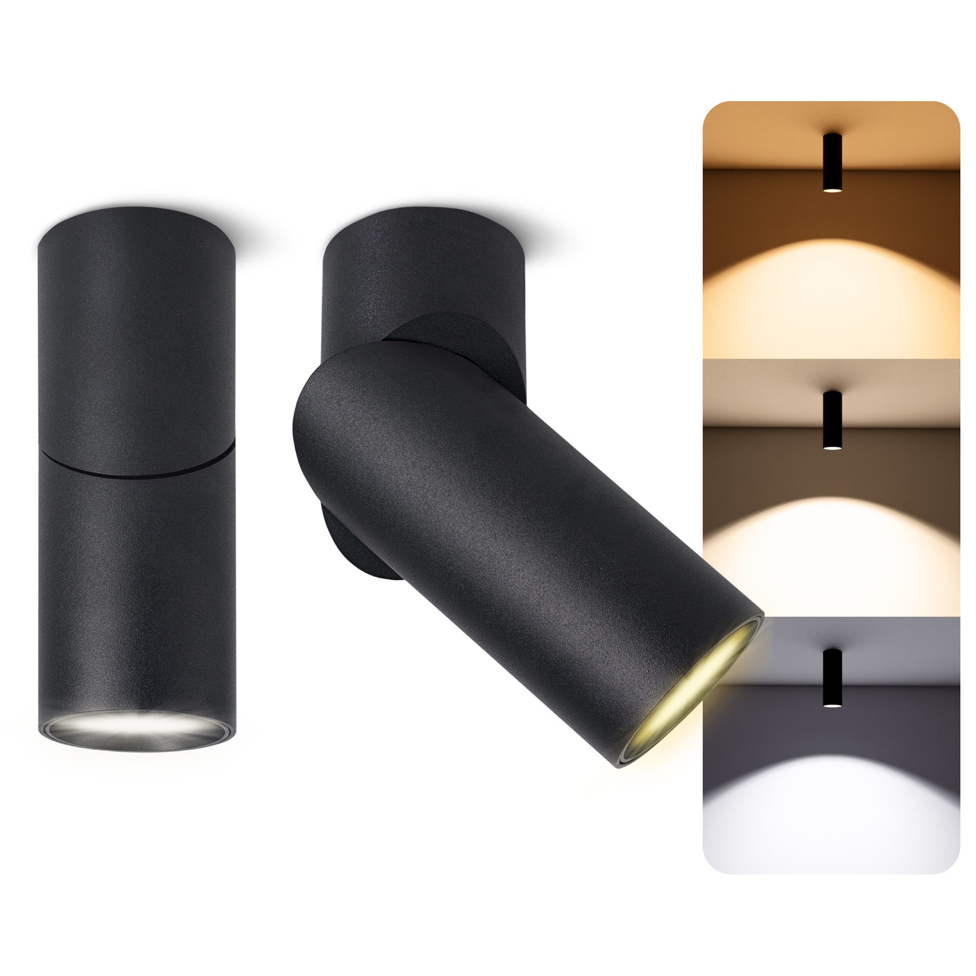 SSC-LUXon LED Aufbaustrahler TOBI-L Spot Strahler schwenkbar LED 3in1 GU10 dimmbar LumiFLEX 6W, Neutralweiß, Warmweiß, Tageslichtweiß