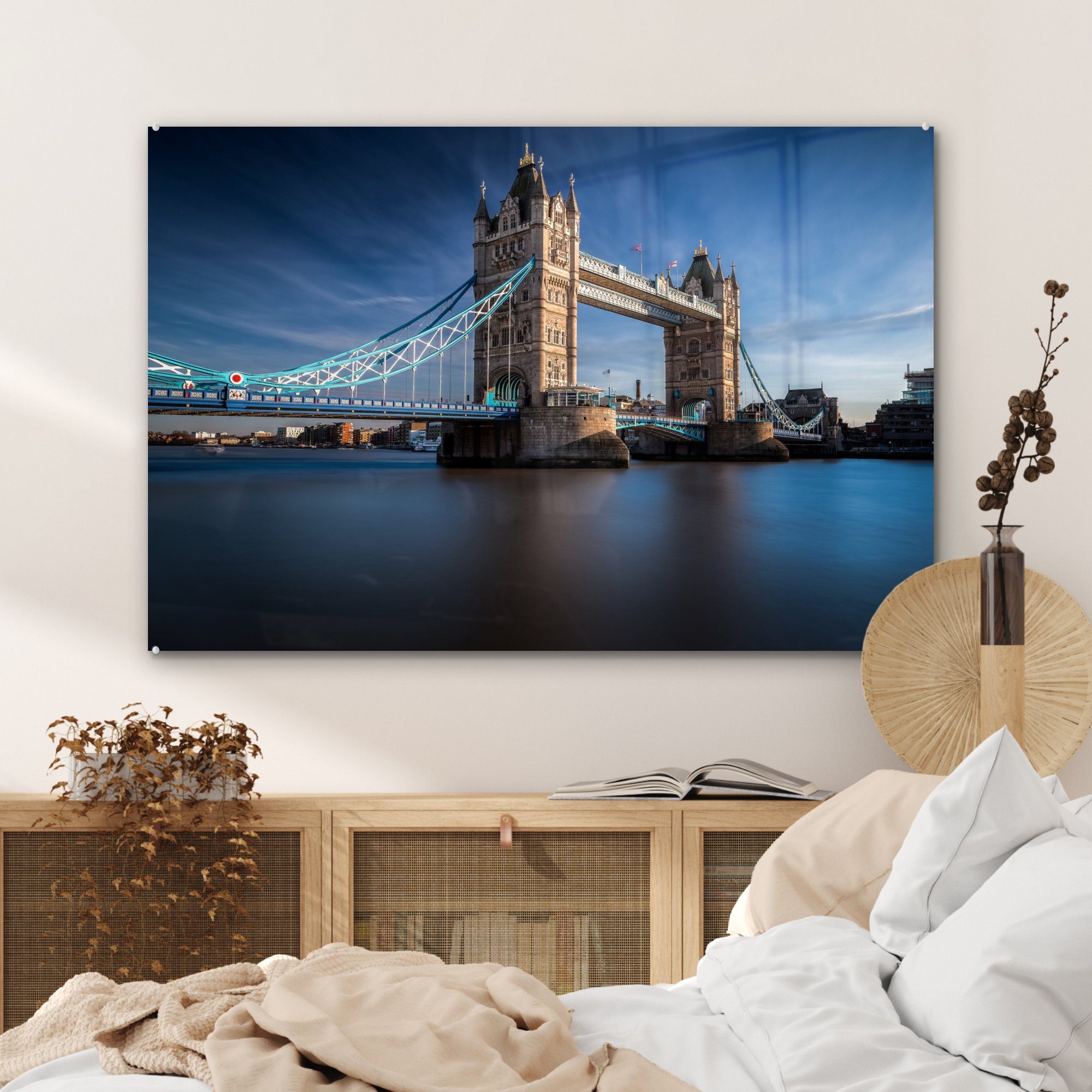 St), Schlafzimmer Die Bridge (1 & Sonnenlicht, in Wohnzimmer Acrylglasbild Tower im London MuchoWow Acrylglasbilder