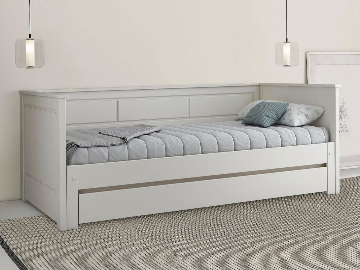 Lüttenhütt Funktionsbett " ERIK " BESTSELLER! Zertifiziertes Massivholz, Daybed, zweiter Schlafplatz ausziehbar, Schublade optional weiß