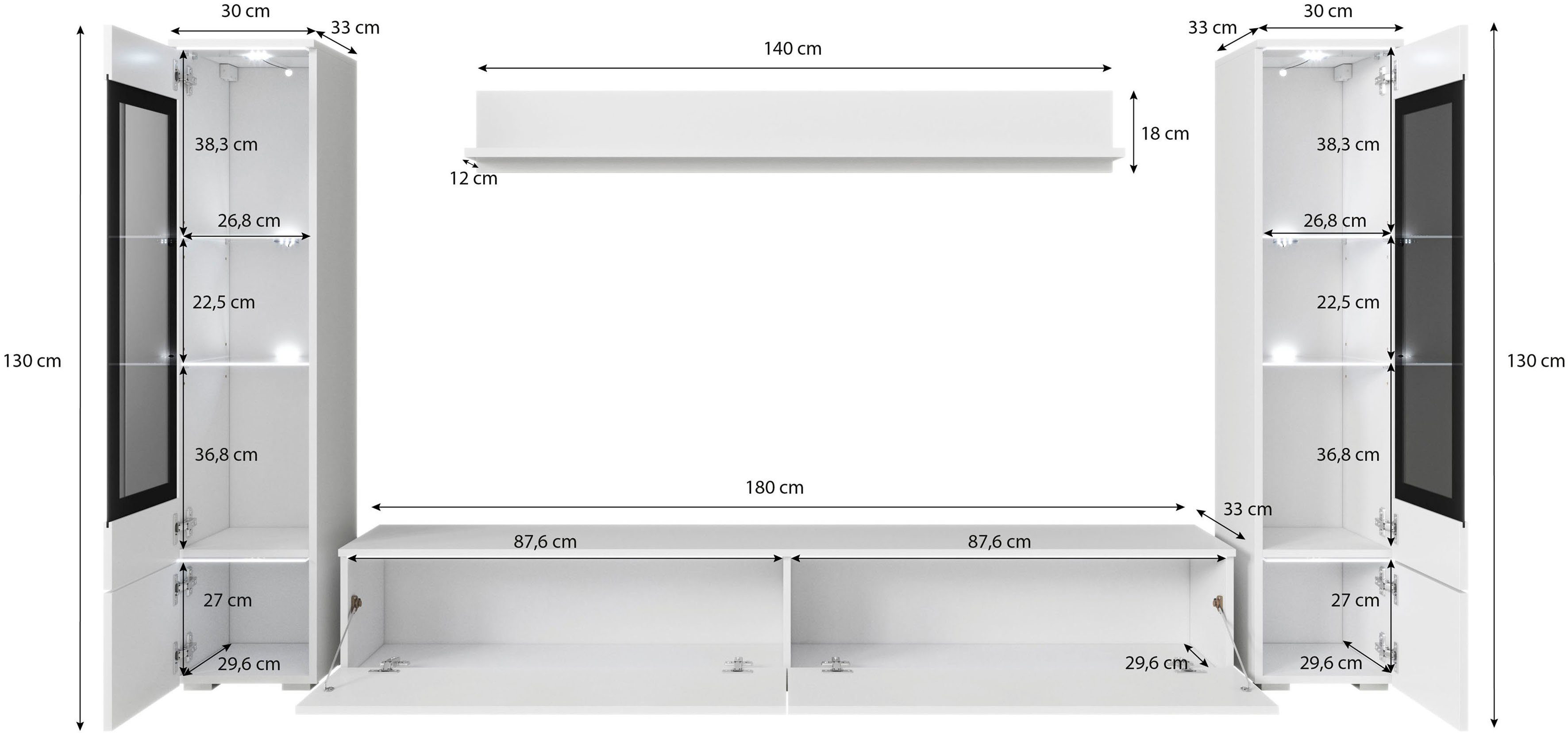 VERA, INOSIGN (Set, Beton-Optik/weiß Wohnwand Hochglanz 4-St)