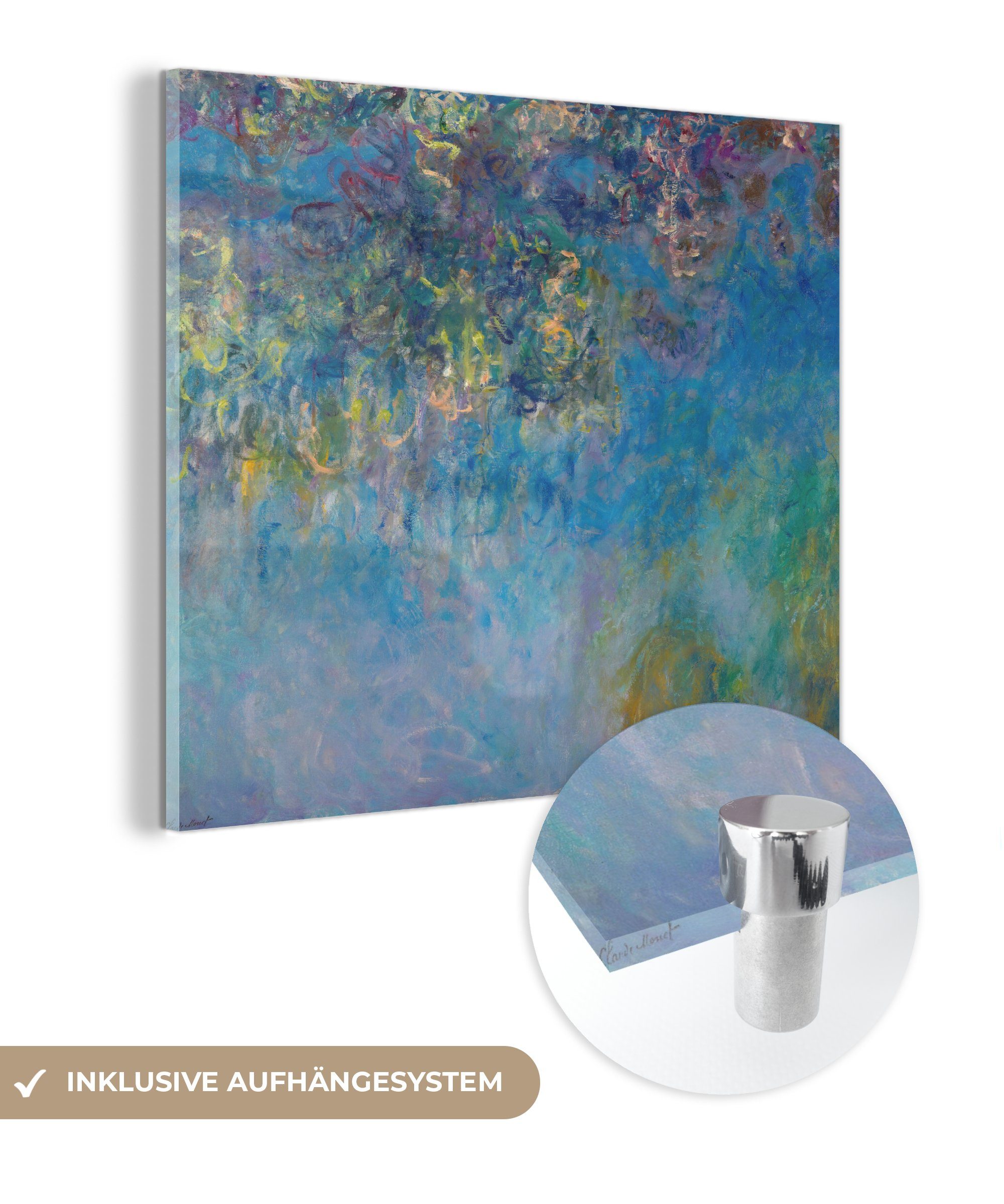MuchoWow Acrylglasbild Blauer Regen - Claude Monet, (1 St), Glasbilder - Bilder auf Glas Wandbild - Foto auf Glas - Wanddekoration