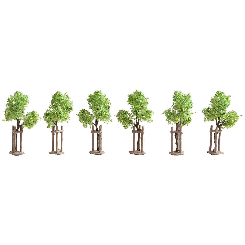 NOCH Modelleisenbahn-Baum H0,TT Junge Bäume mit Baumstützen 4 cm hoch, 6 Stück 21538