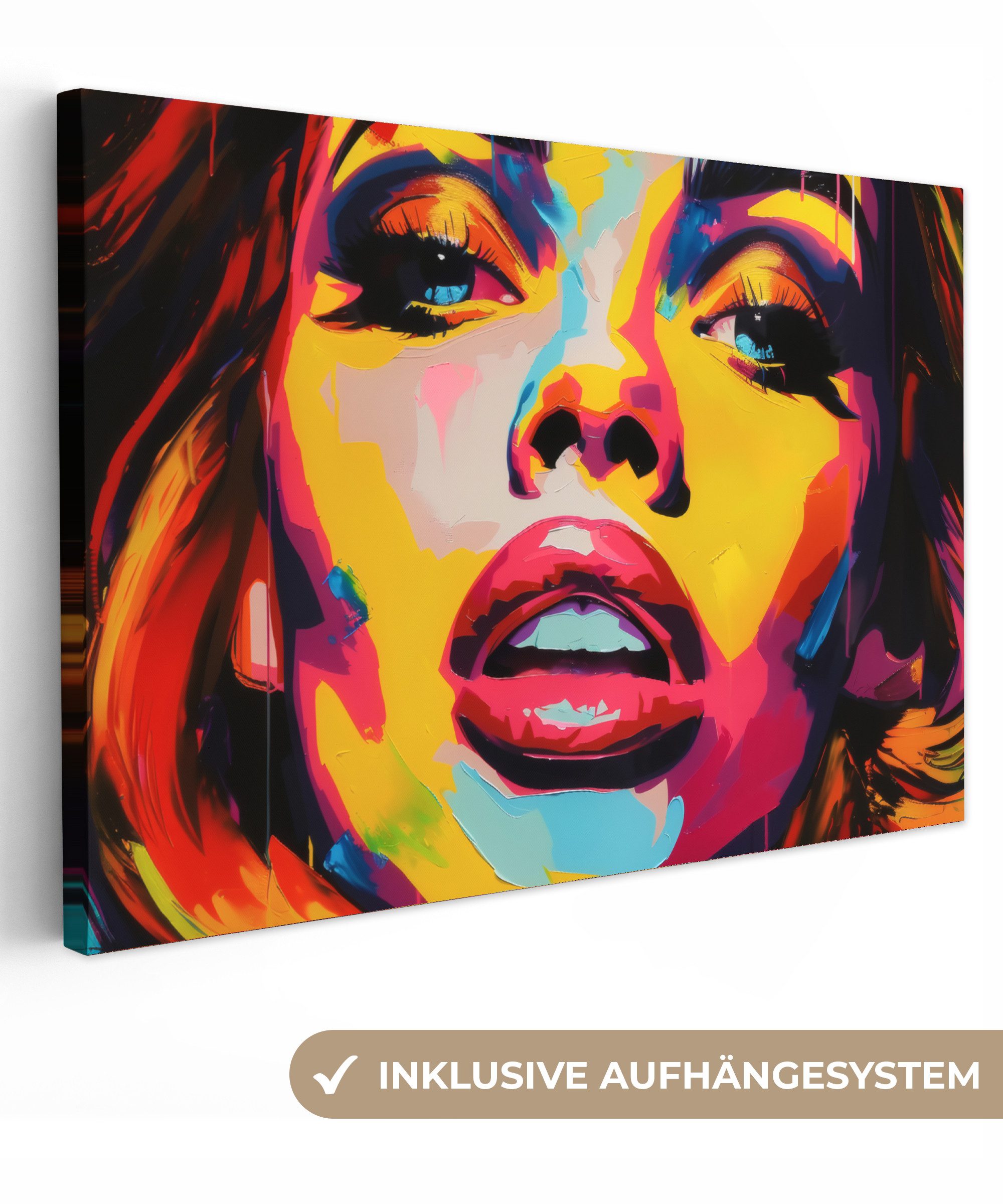 OneMillionCanvasses® Leinwandbild Frau - Gesicht - Bunt, Fotodruck (1 St), Leinwand Изображения Klein, Wand Dekoration Aesthetic 30x20 cm