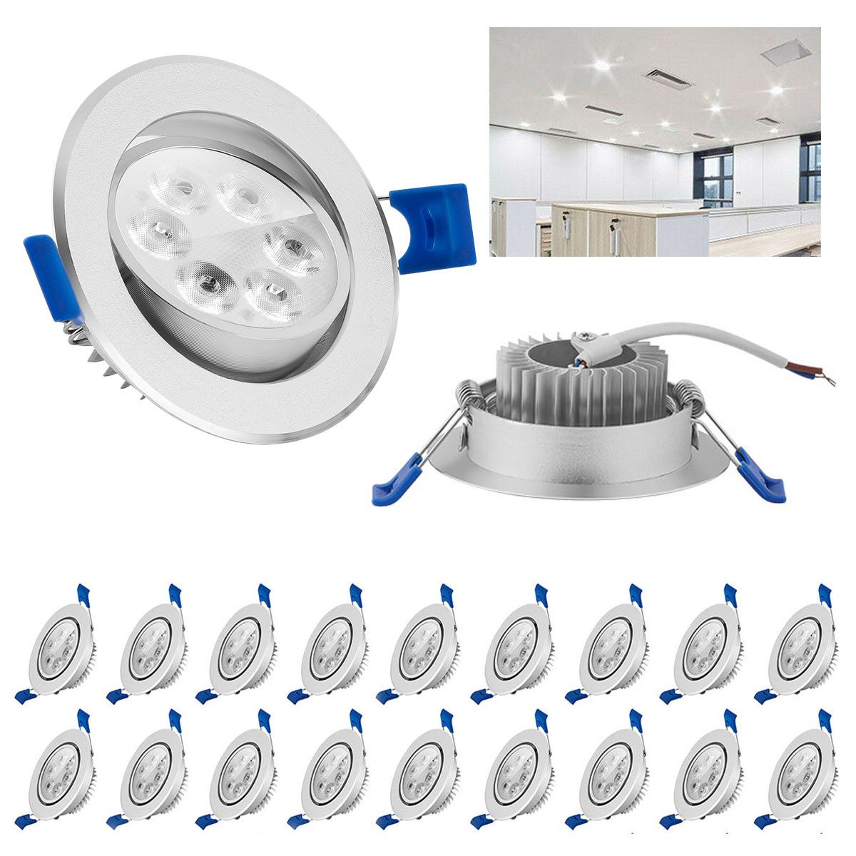 oyajia LED Einbauleuchte 20er Set LED Einbaustrahler 230V Flach LED Spot Drehbar Deckenstrahler, LED fest integriert, Badleuchte Aluminium Deckenspot für Badezimmer Küche Wohnzimmer